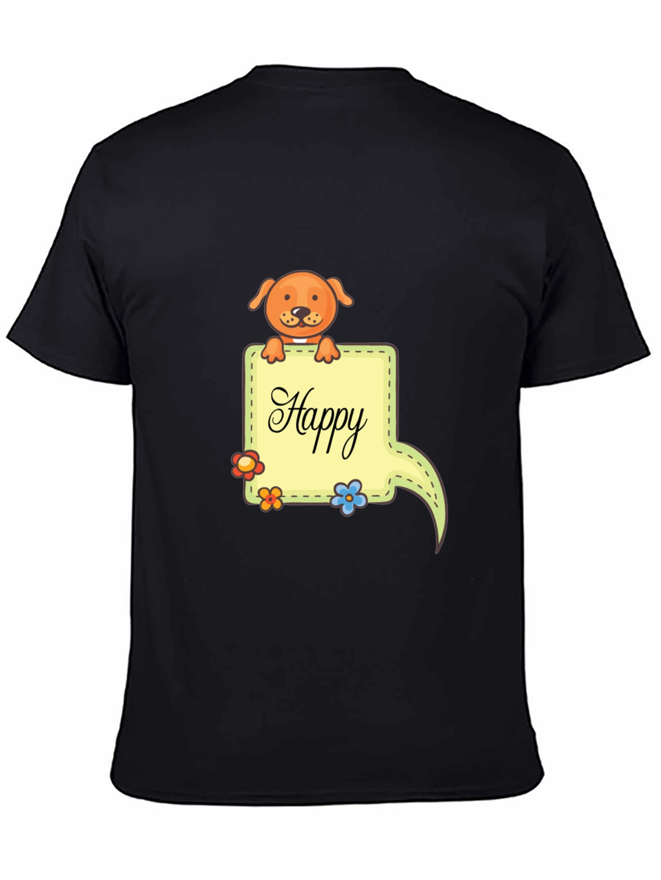 Happy Dog Graphic Print Black T-Shirt