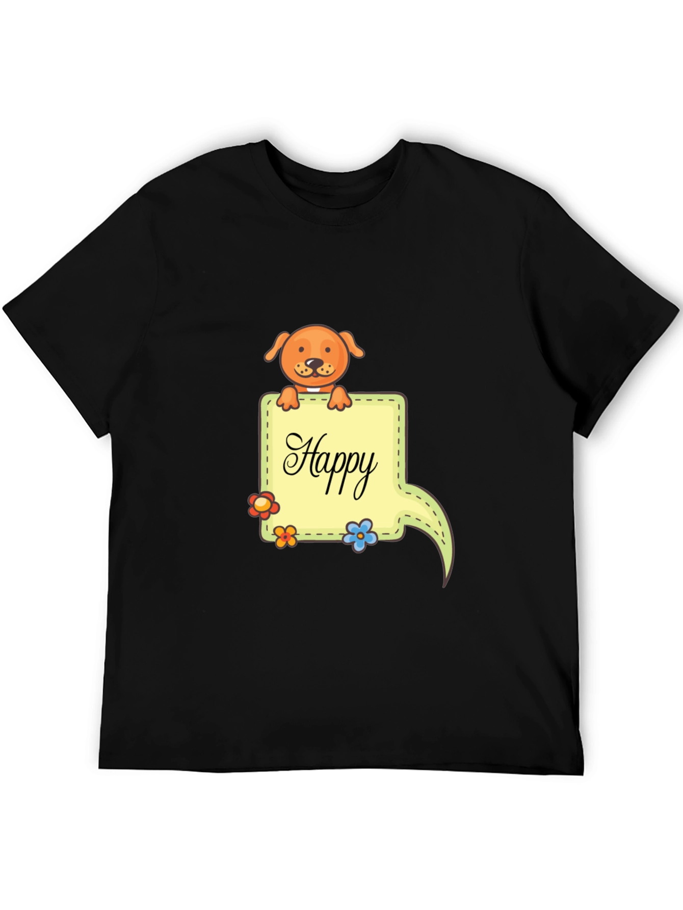 Happy Dog Graphic Print Black T-Shirt