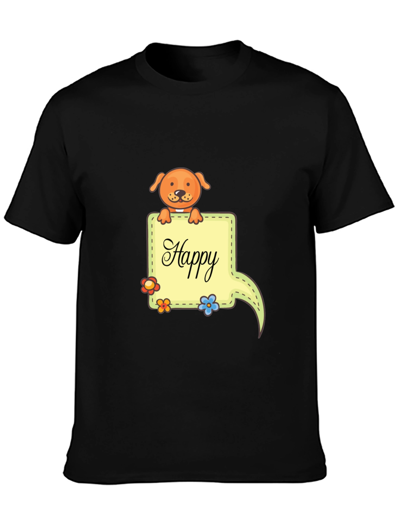 Happy Dog Graphic Print Black T-Shirt