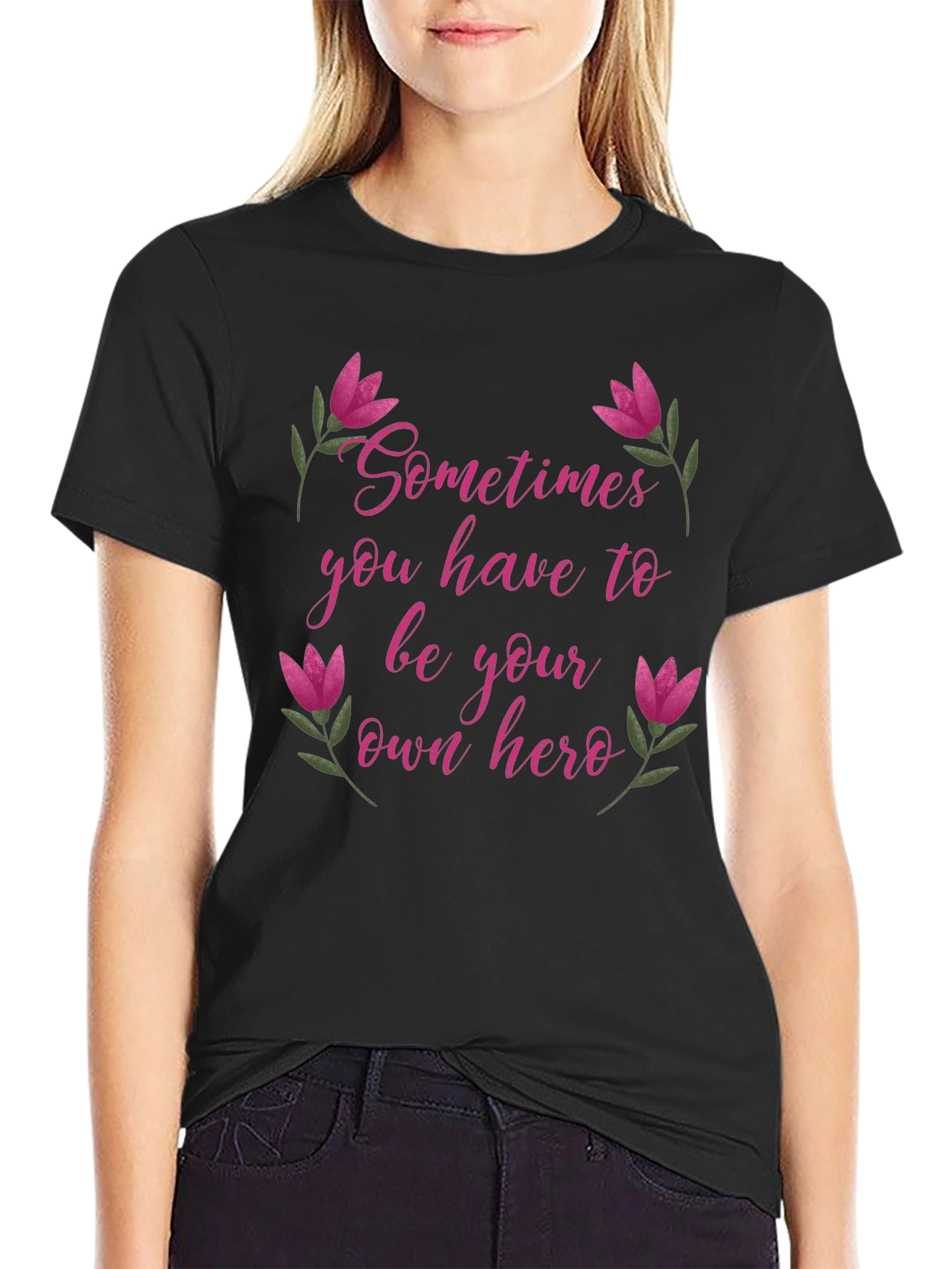 Be Your Own Hero Tee - Floral Accents