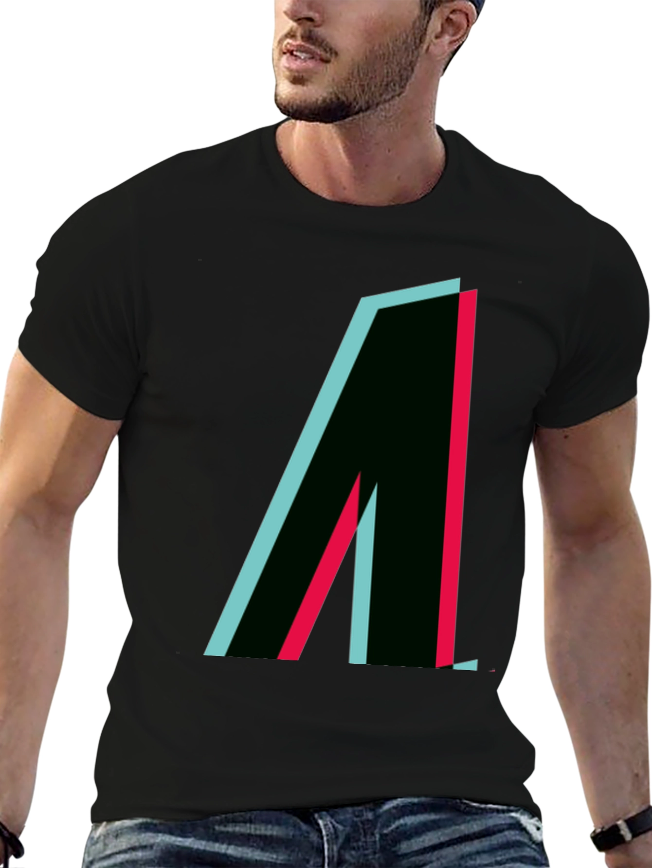 Modern Graphic Tee - Black with Geometric Design