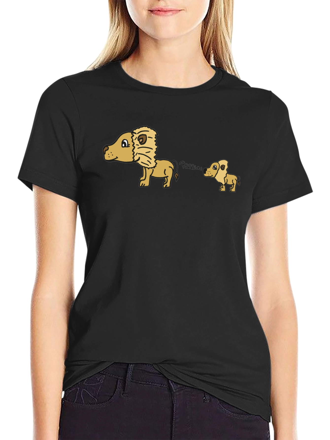Cartoon Lion Dad Joke Black T-Shirt