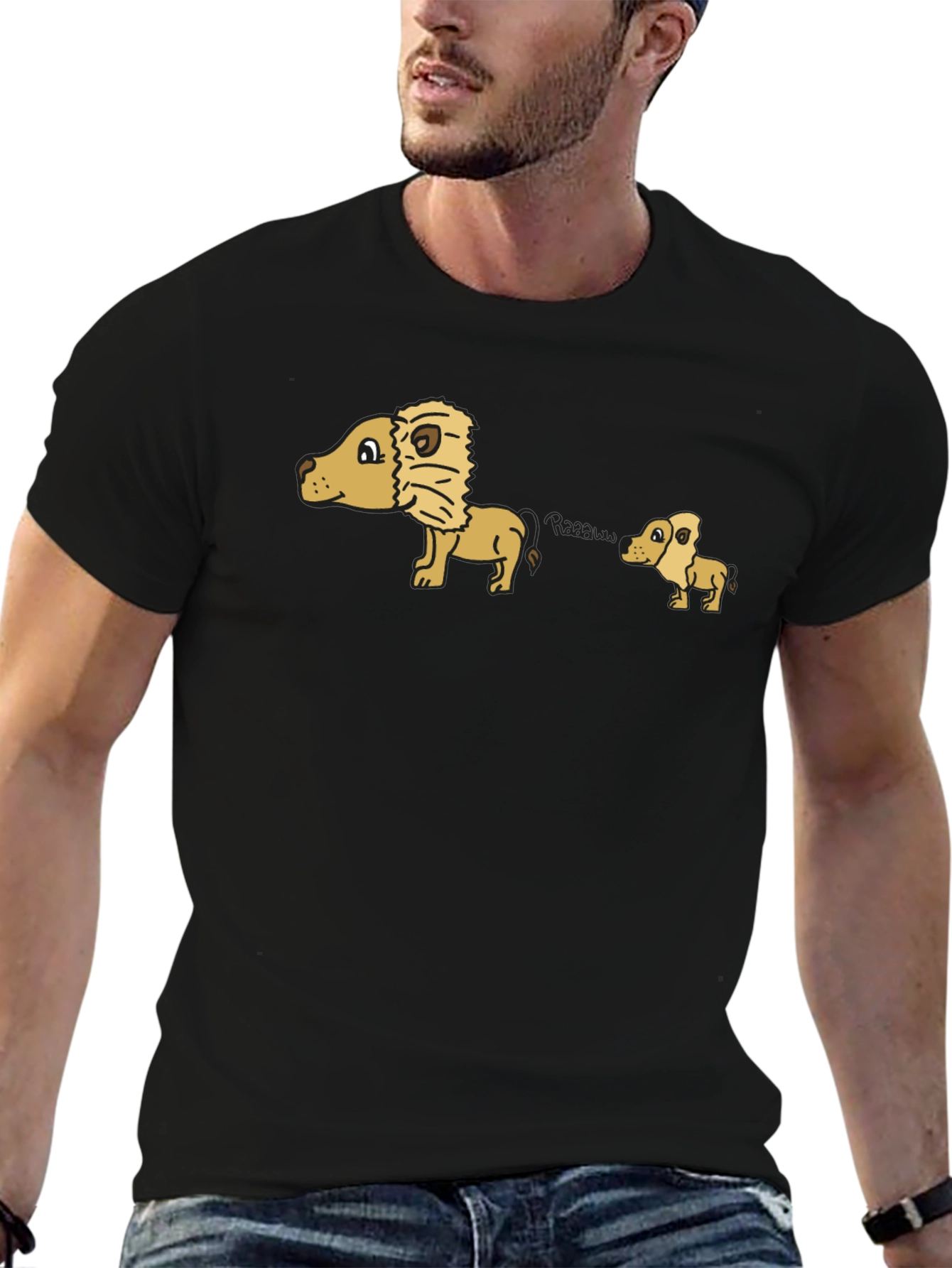 Cartoon Lion Dad Joke Black T-Shirt