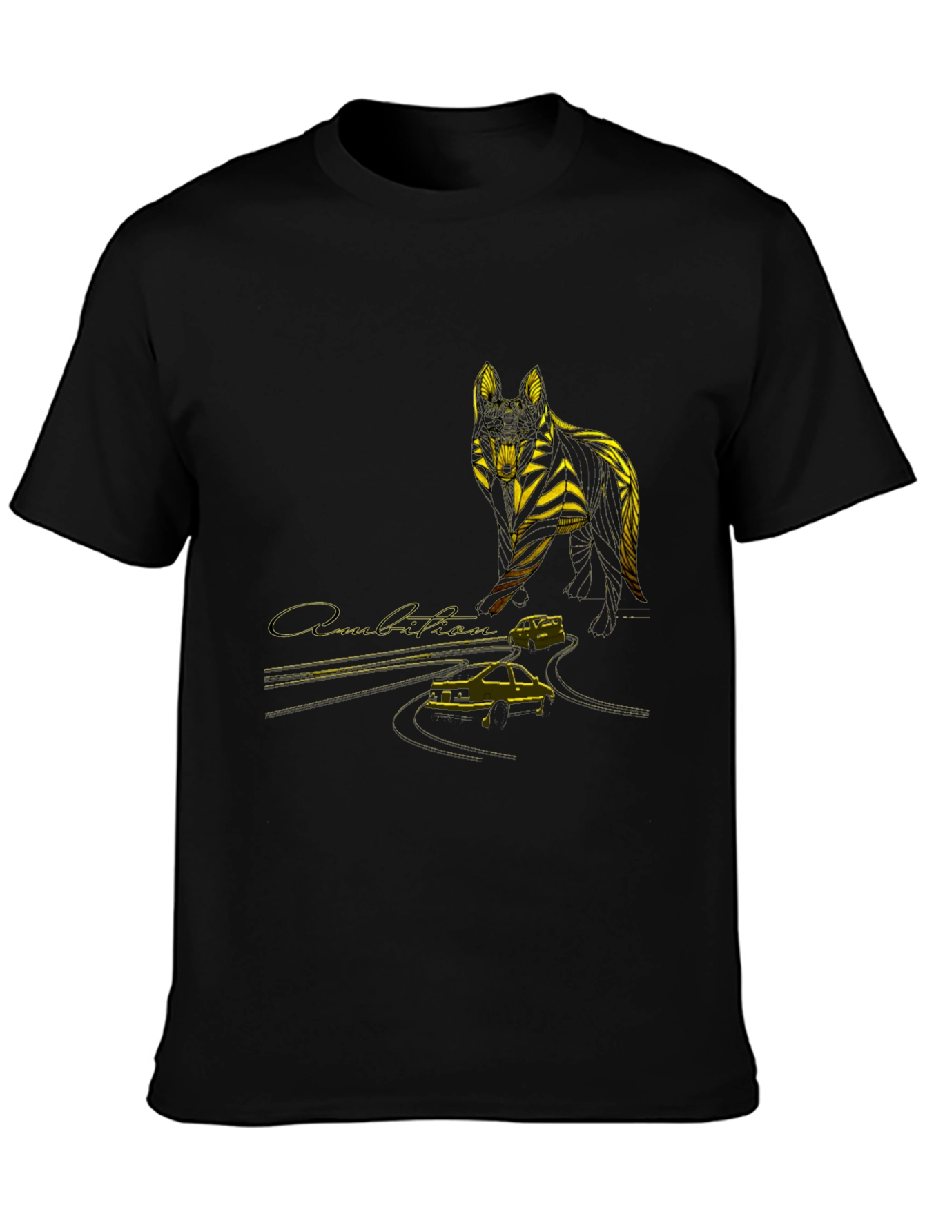 Wolf & Car Graphic T-Shirt - Stylish Black Tee