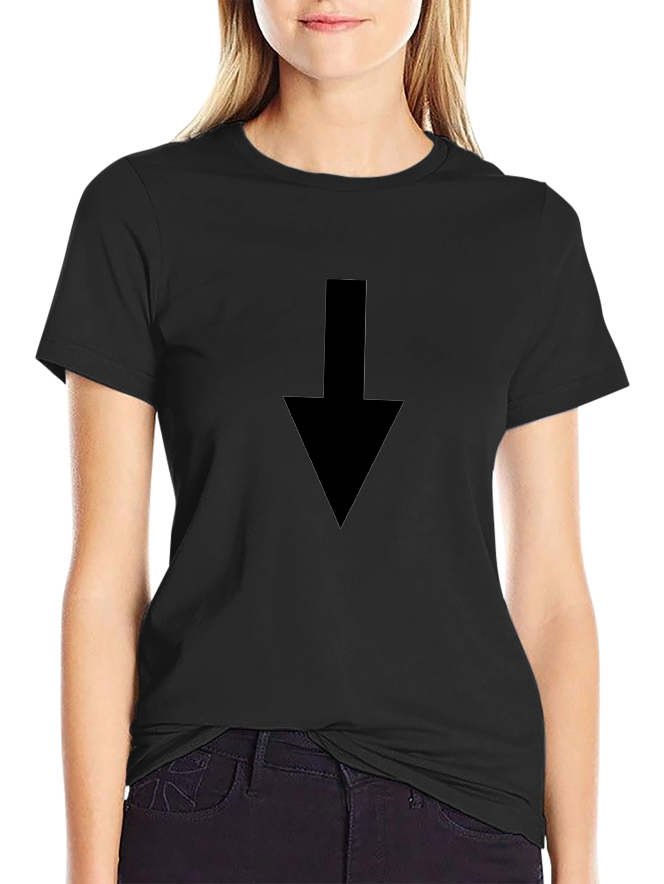 Black T-Shirt with Down Arrow Graphic