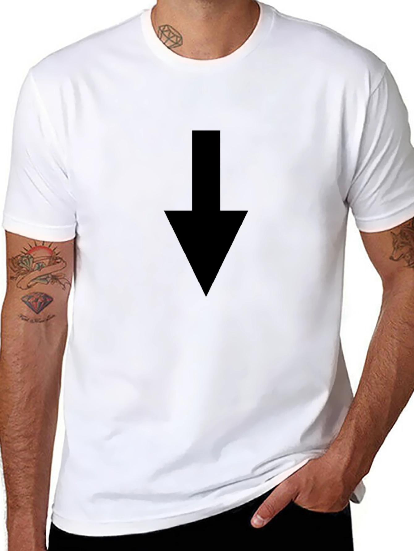 Black T-Shirt with Down Arrow Graphic