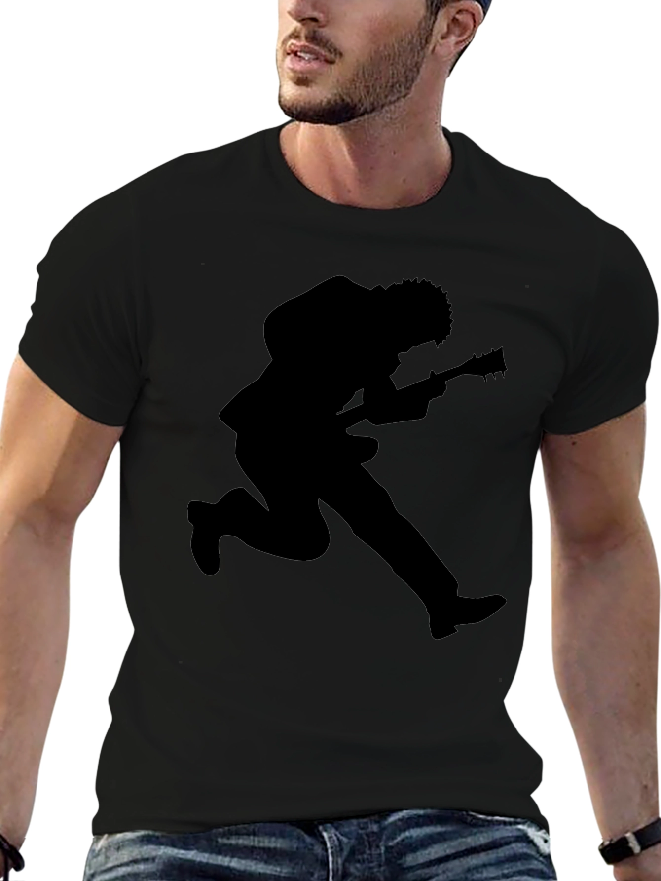 Rock Star Guitarist Silhouette Black T-Shirt