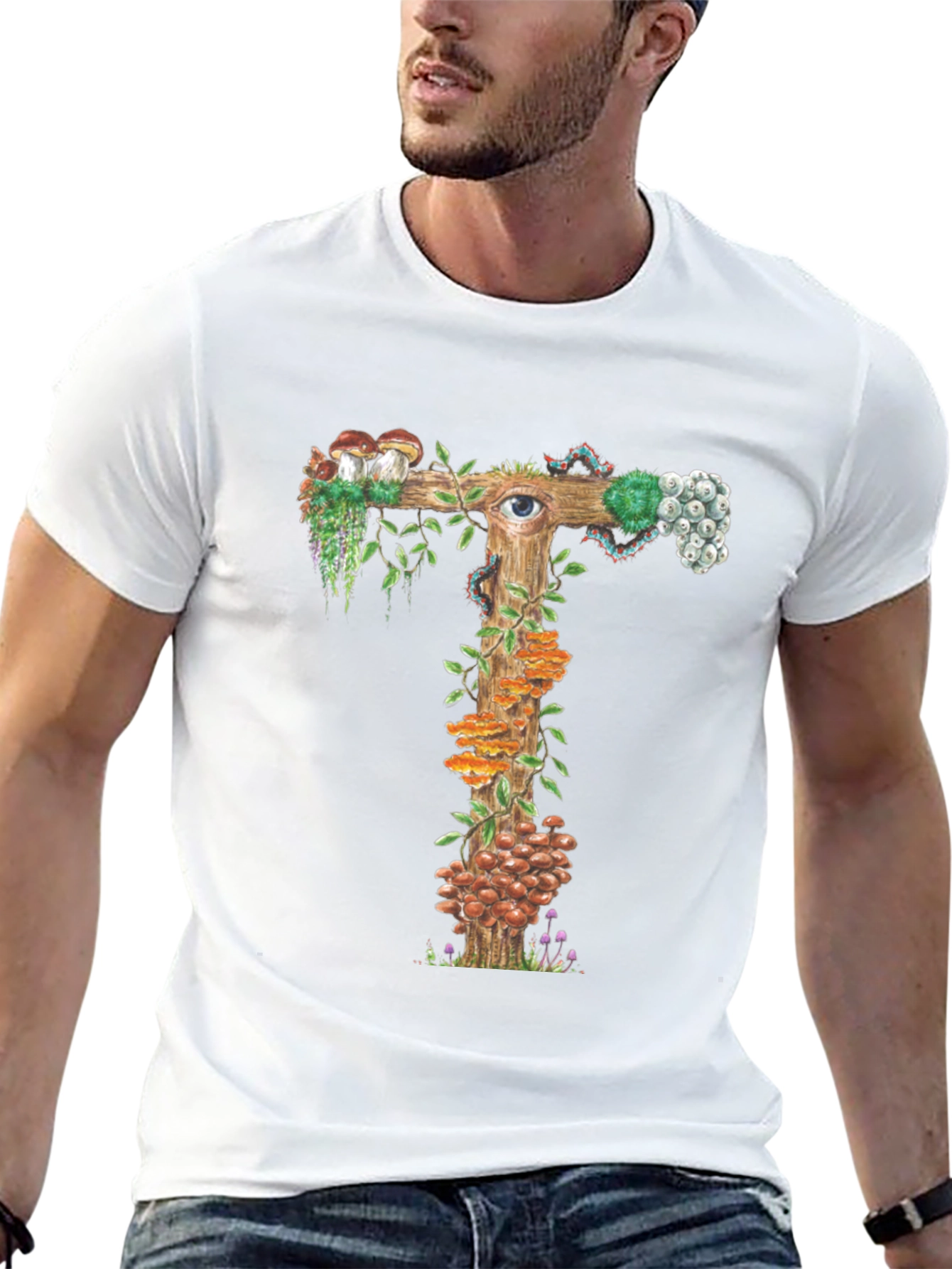 Mystical Mushroom T-Shirt: Unique Fungi Letter Design