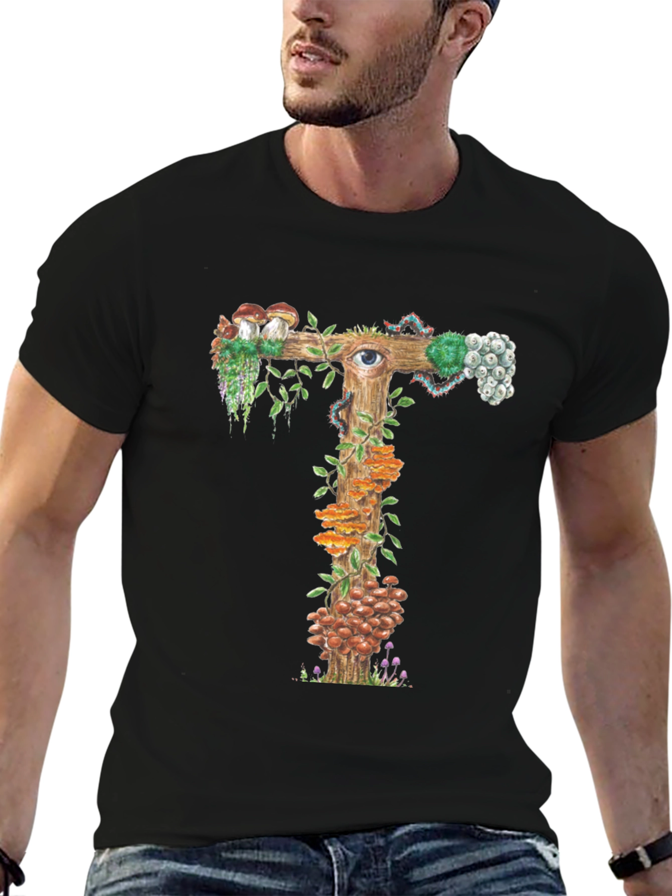 Mystical Mushroom T-Shirt: Unique Fungi Letter Design
