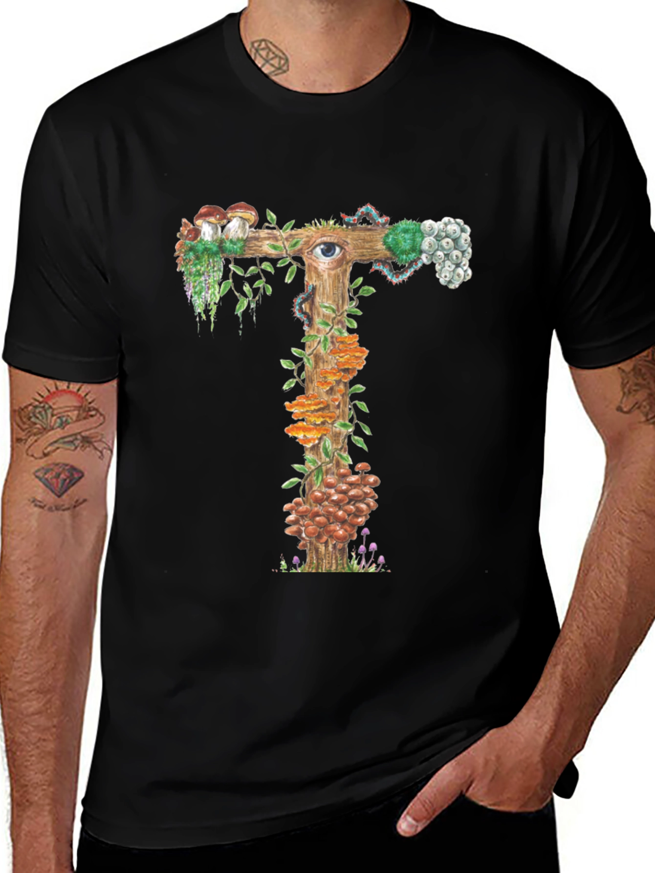 Mystical Mushroom T-Shirt: Unique Fungi Letter Design