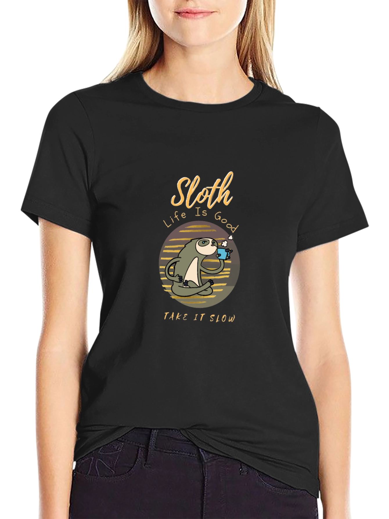 Sloth Life Is Good Black T-Shirt