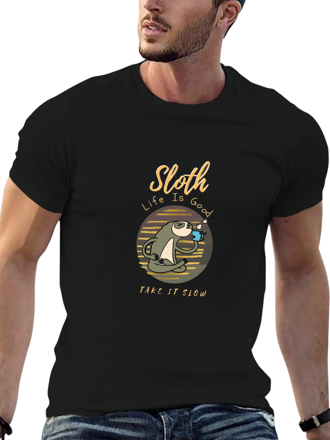 Sloth Life Is Good Black T-Shirt