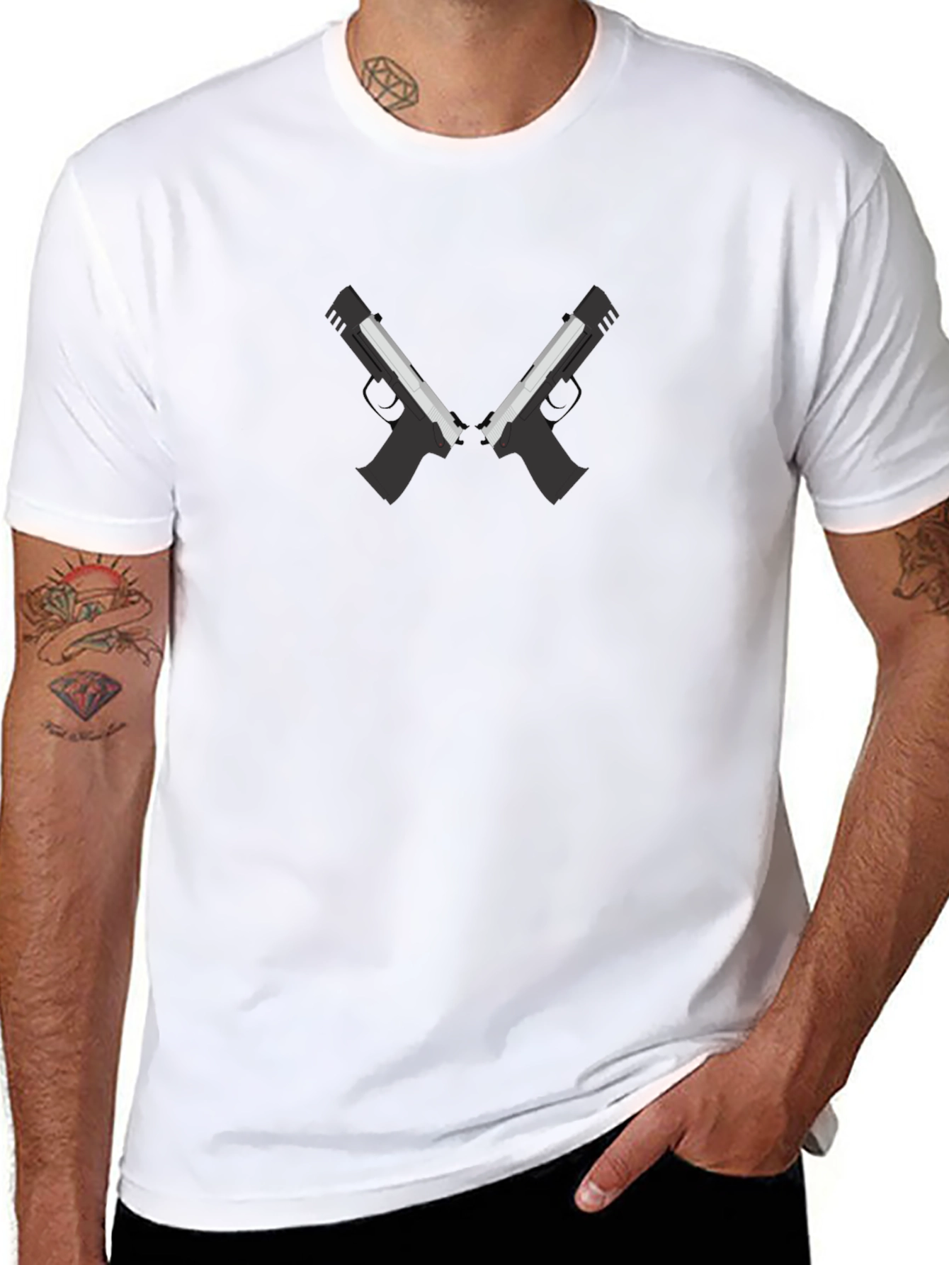 Crossed Pistols Graphic Tee - Sleek Black T-Shirt