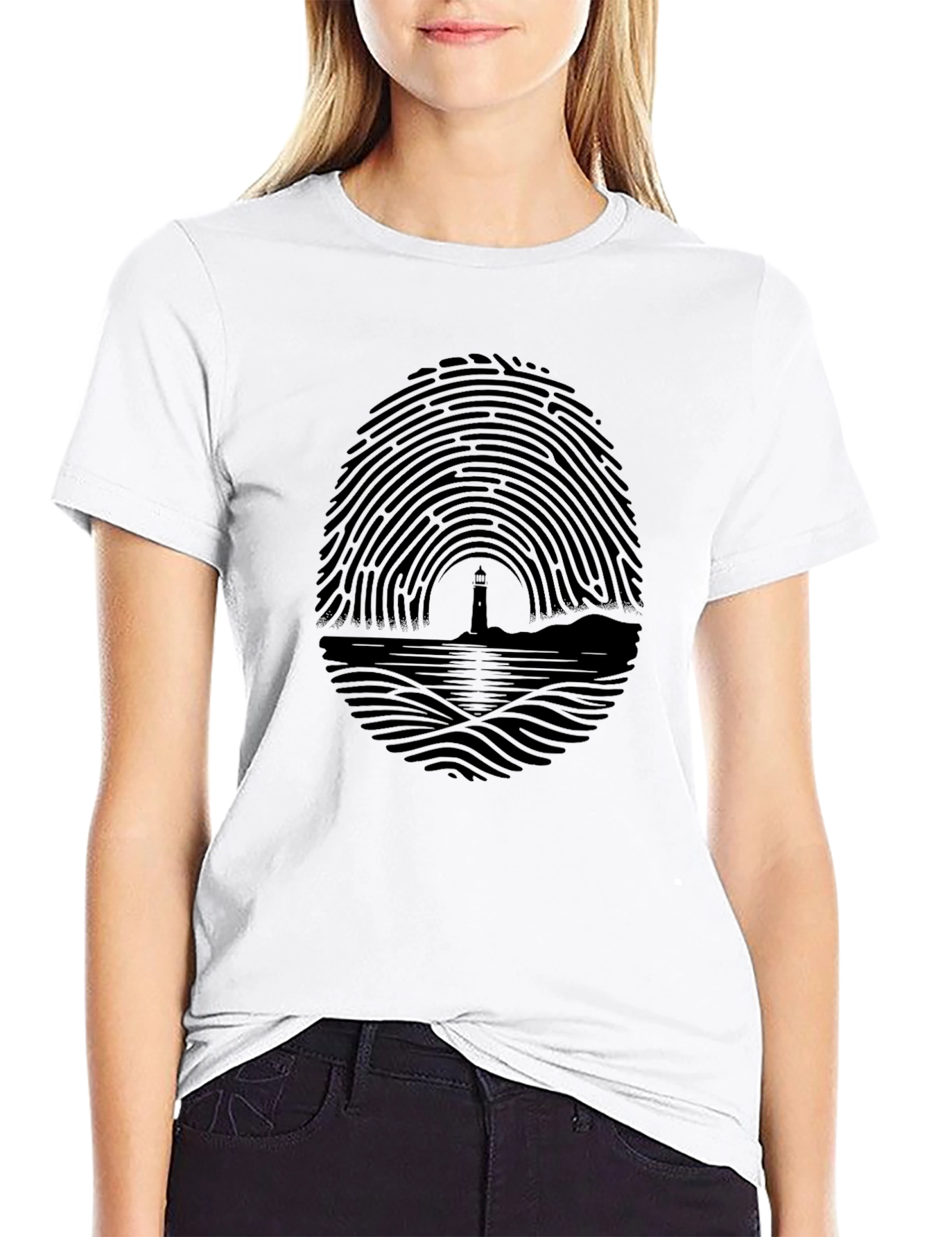 Lighthouse Fingerprint Graphic Tee - Black