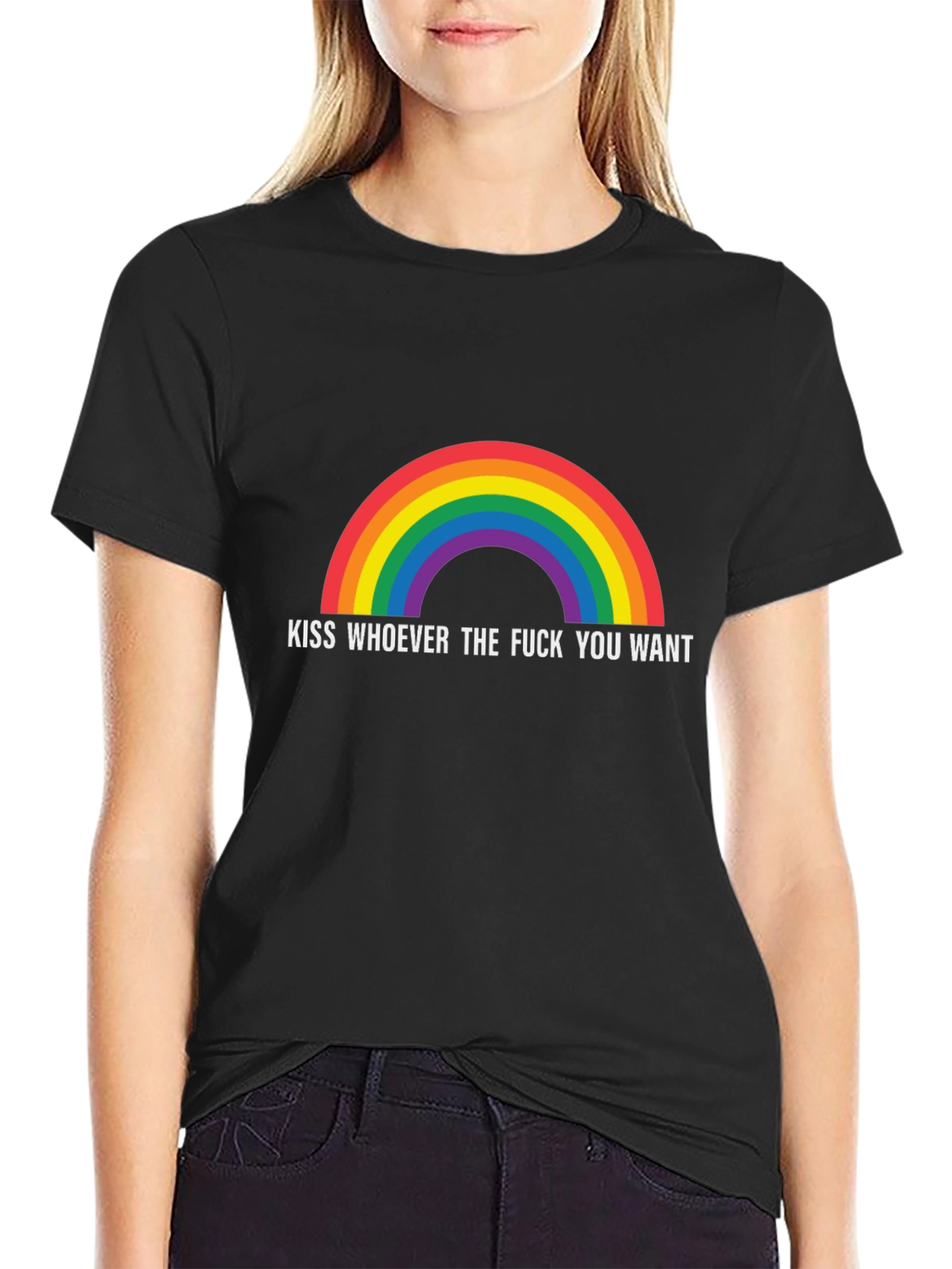Rainbow Kiss Whoever You Want Graphic T-Shirt
