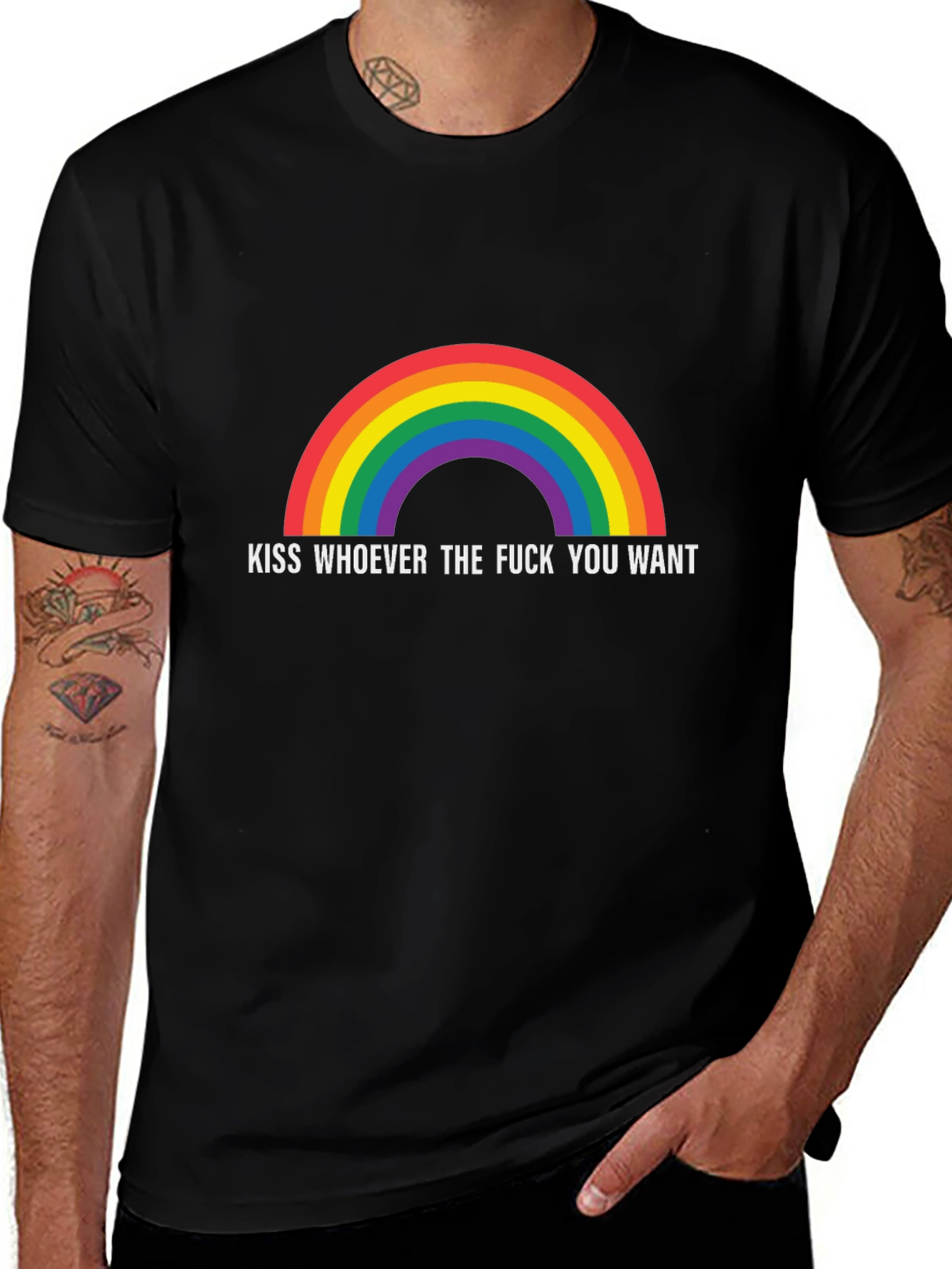 Rainbow Kiss Whoever You Want Graphic T-Shirt
