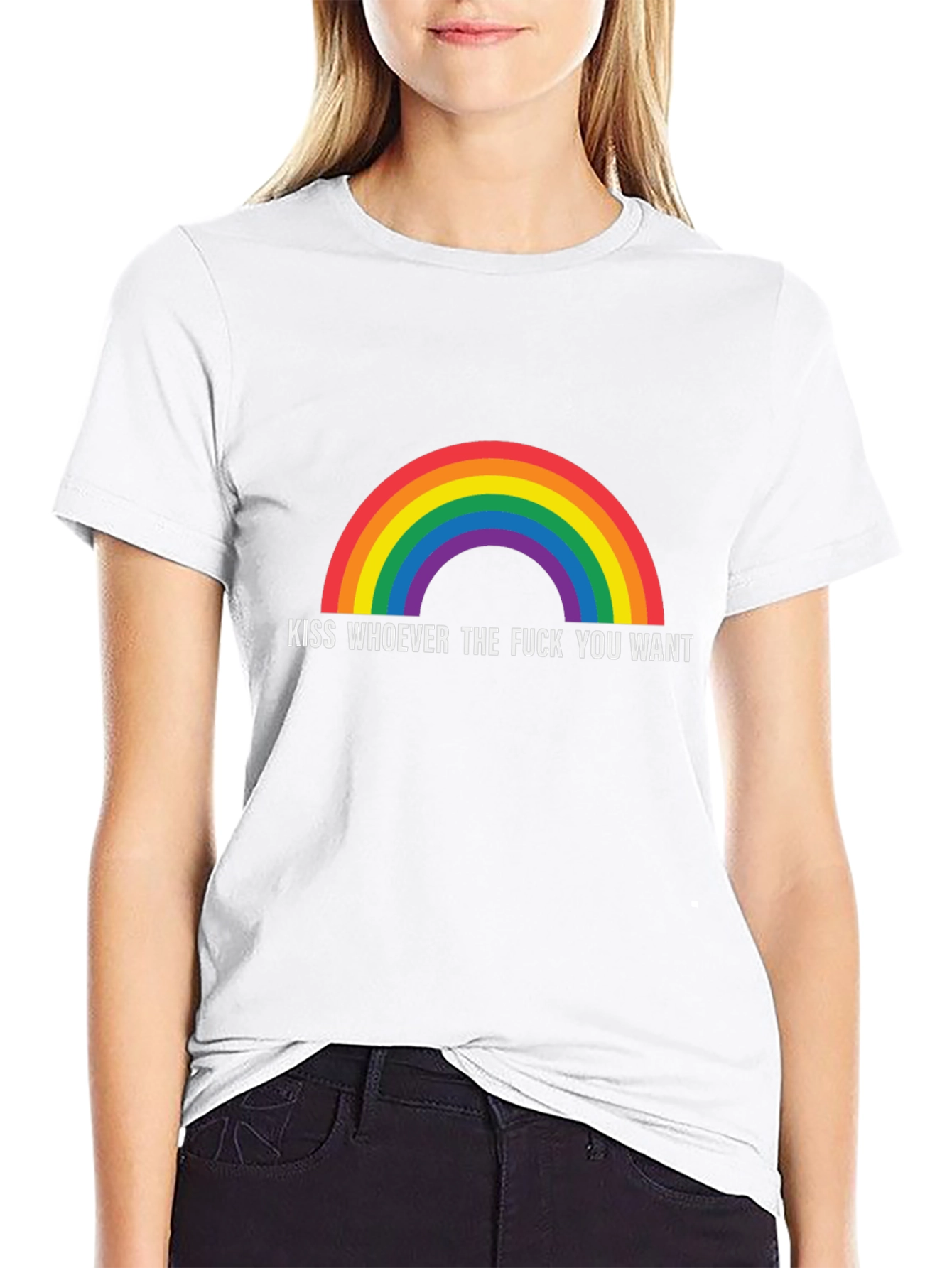 Rainbow Kiss Whoever You Want Graphic T-Shirt
