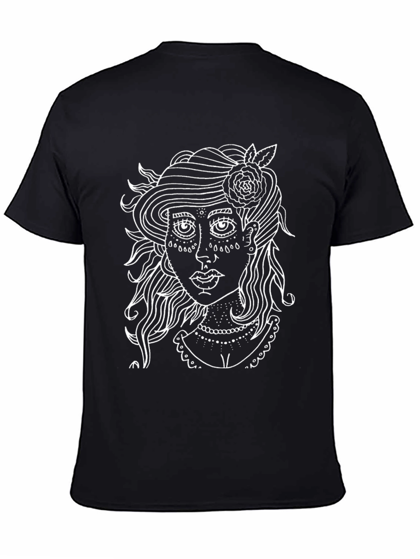 Black T-Shirt with White Girl Art