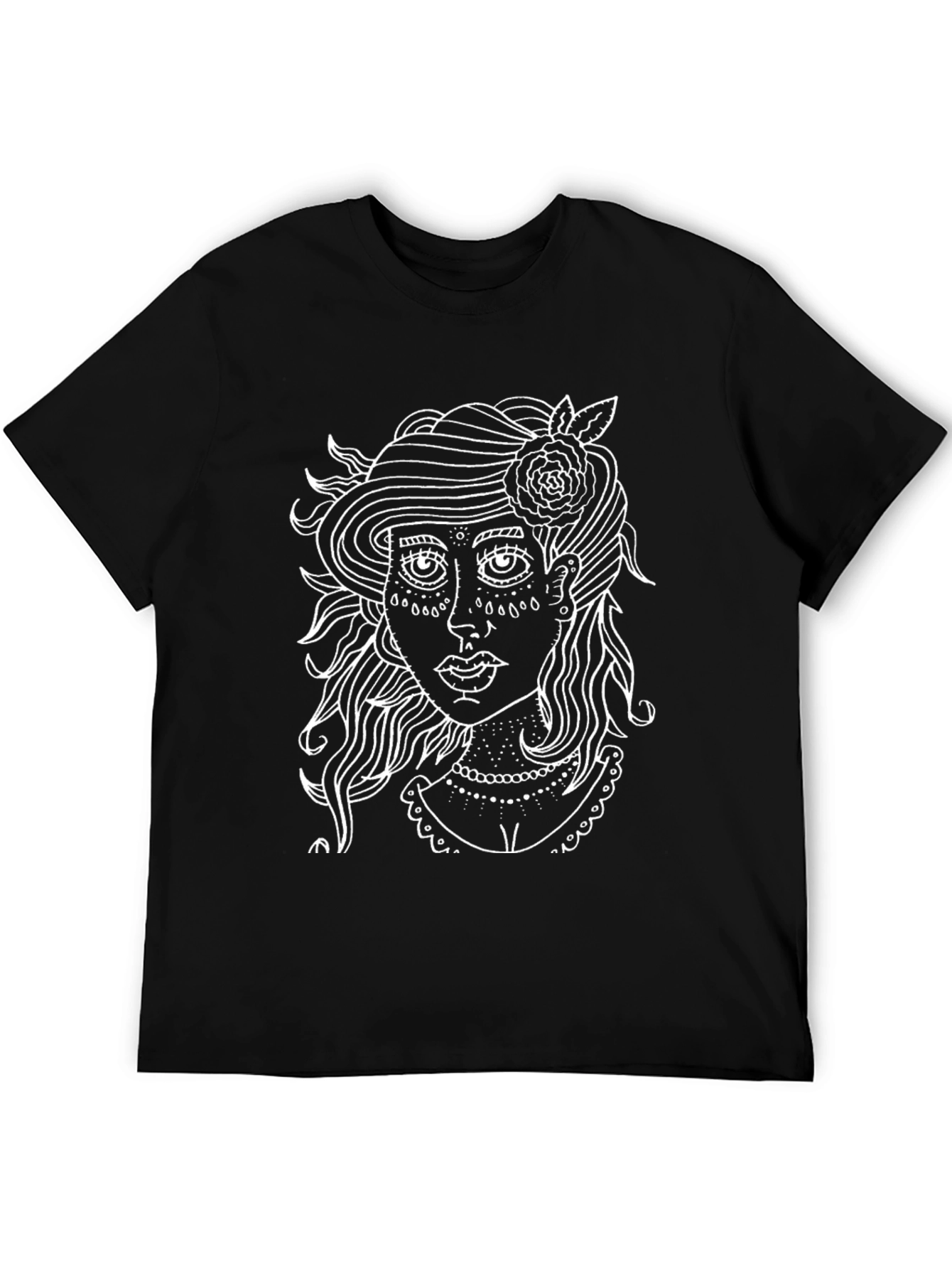 Black T-Shirt with White Girl Art