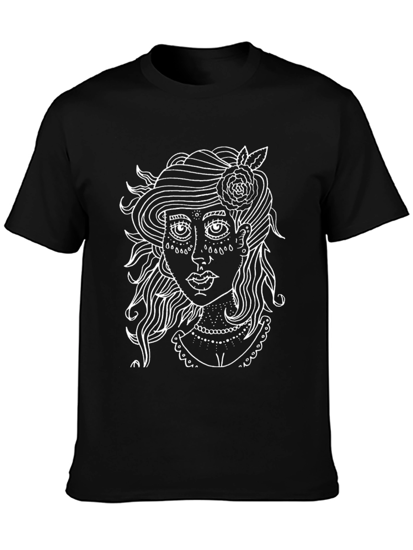 Black T-Shirt with White Girl Art