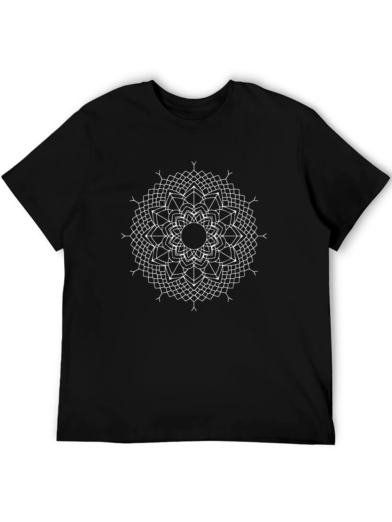 Geometric Mandala Graphic Tee - Black Cotton T-Shirt