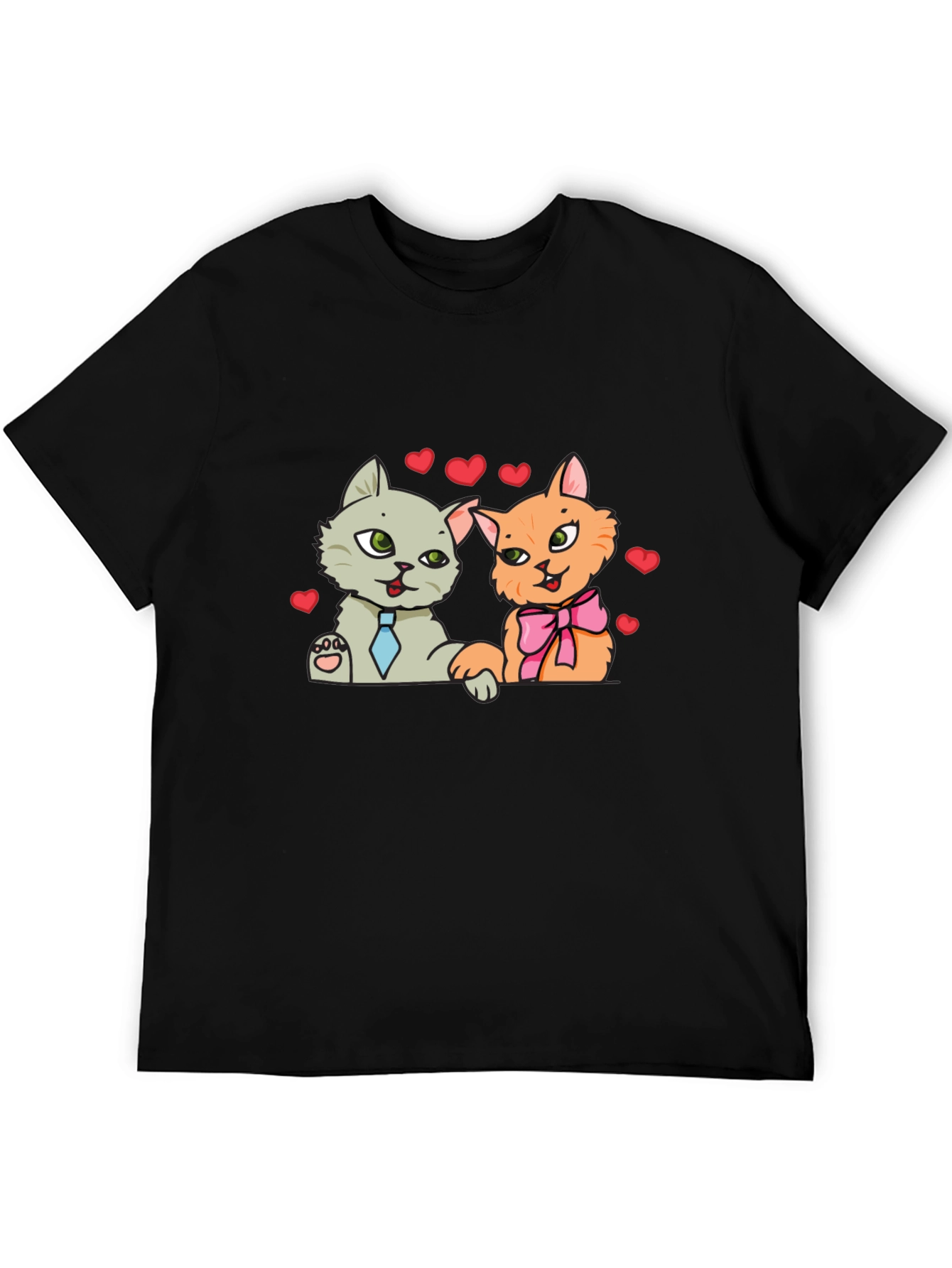 Cute Cats in Love Black T-Shirt