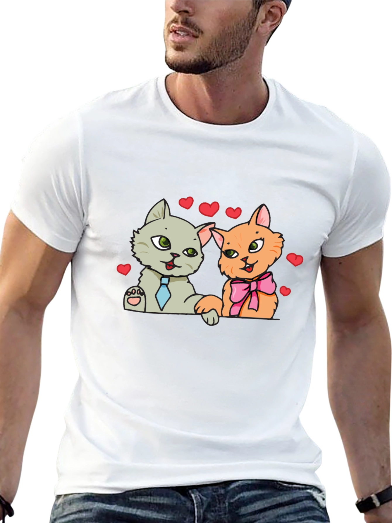 Cute Cats in Love Black T-Shirt