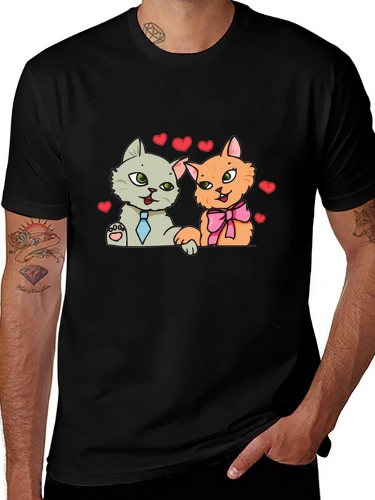 Cute Cats in Love Black T-Shirt