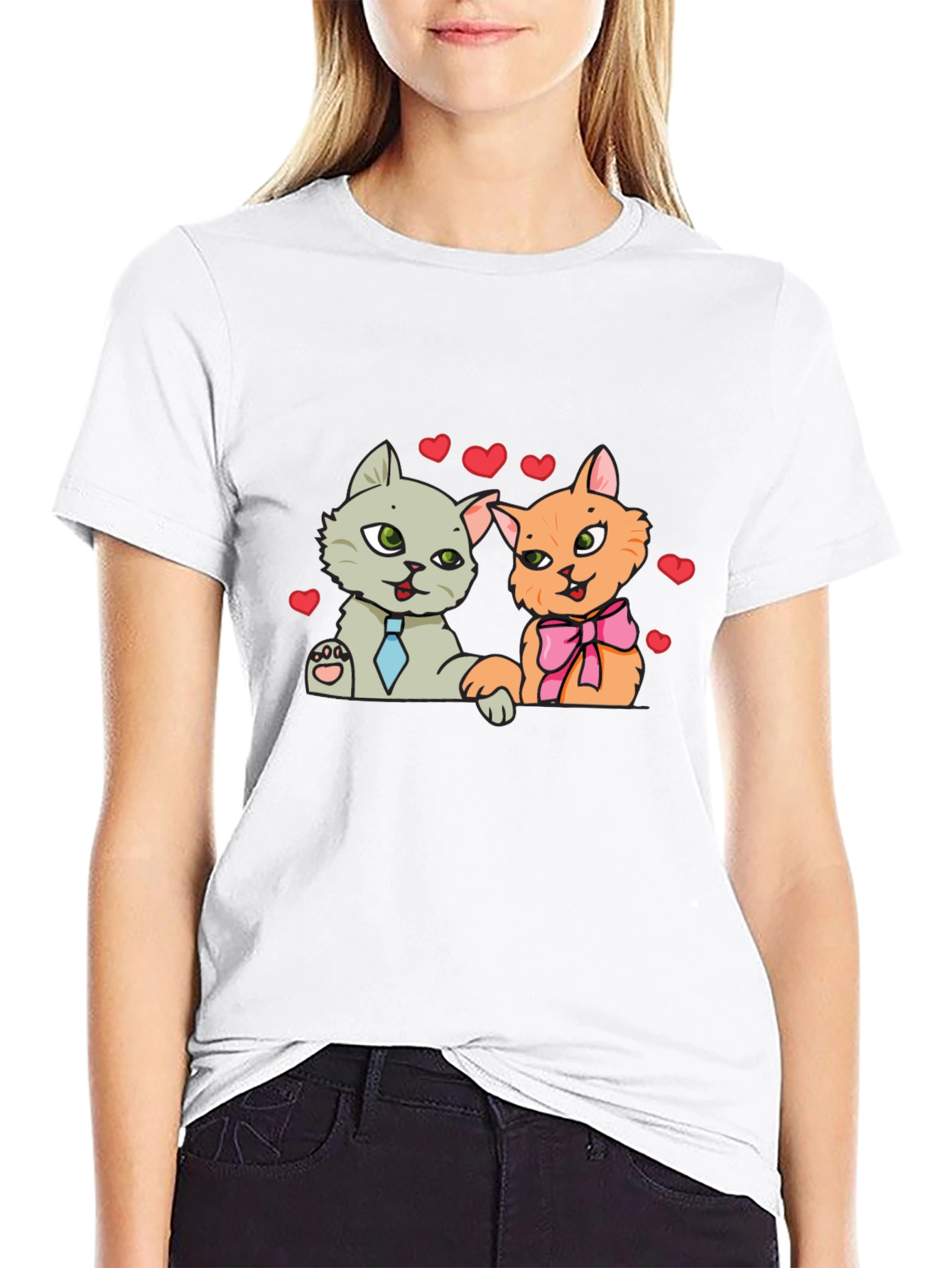 Cute Cats in Love Black T-Shirt