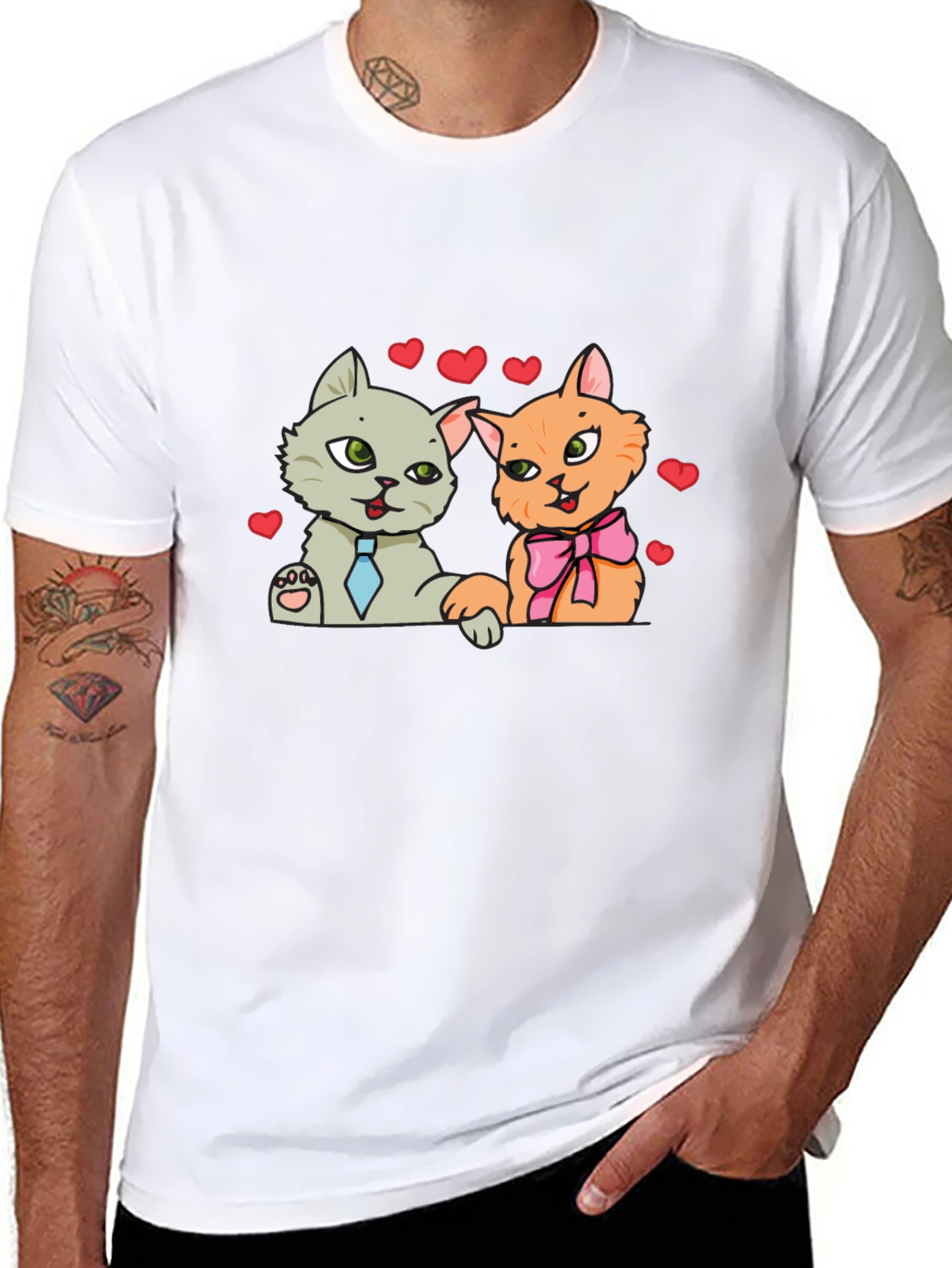 Cute Cats in Love Black T-Shirt