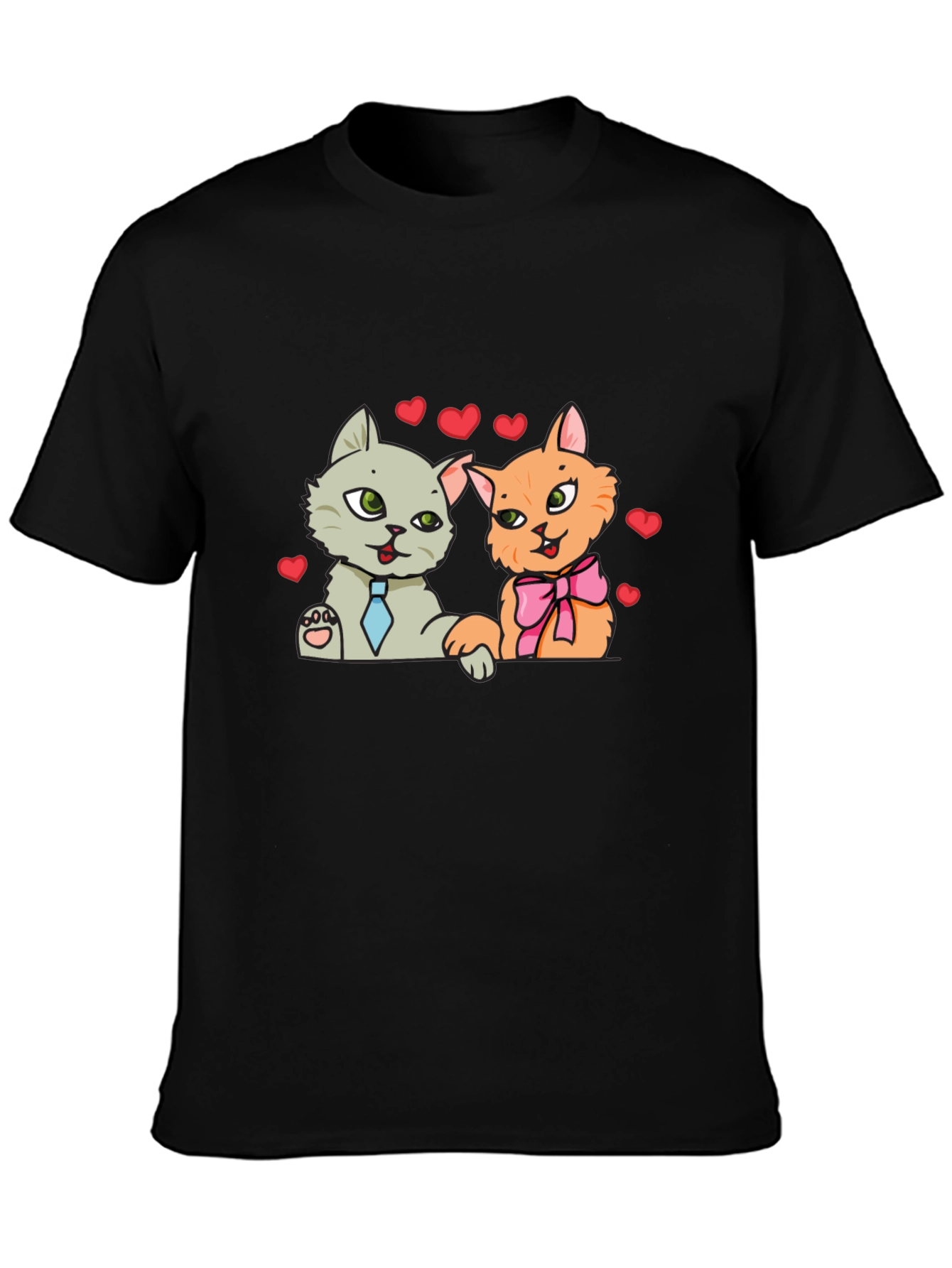 Cute Cats in Love Black T-Shirt