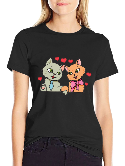 Cute Cats in Love Black T-Shirt