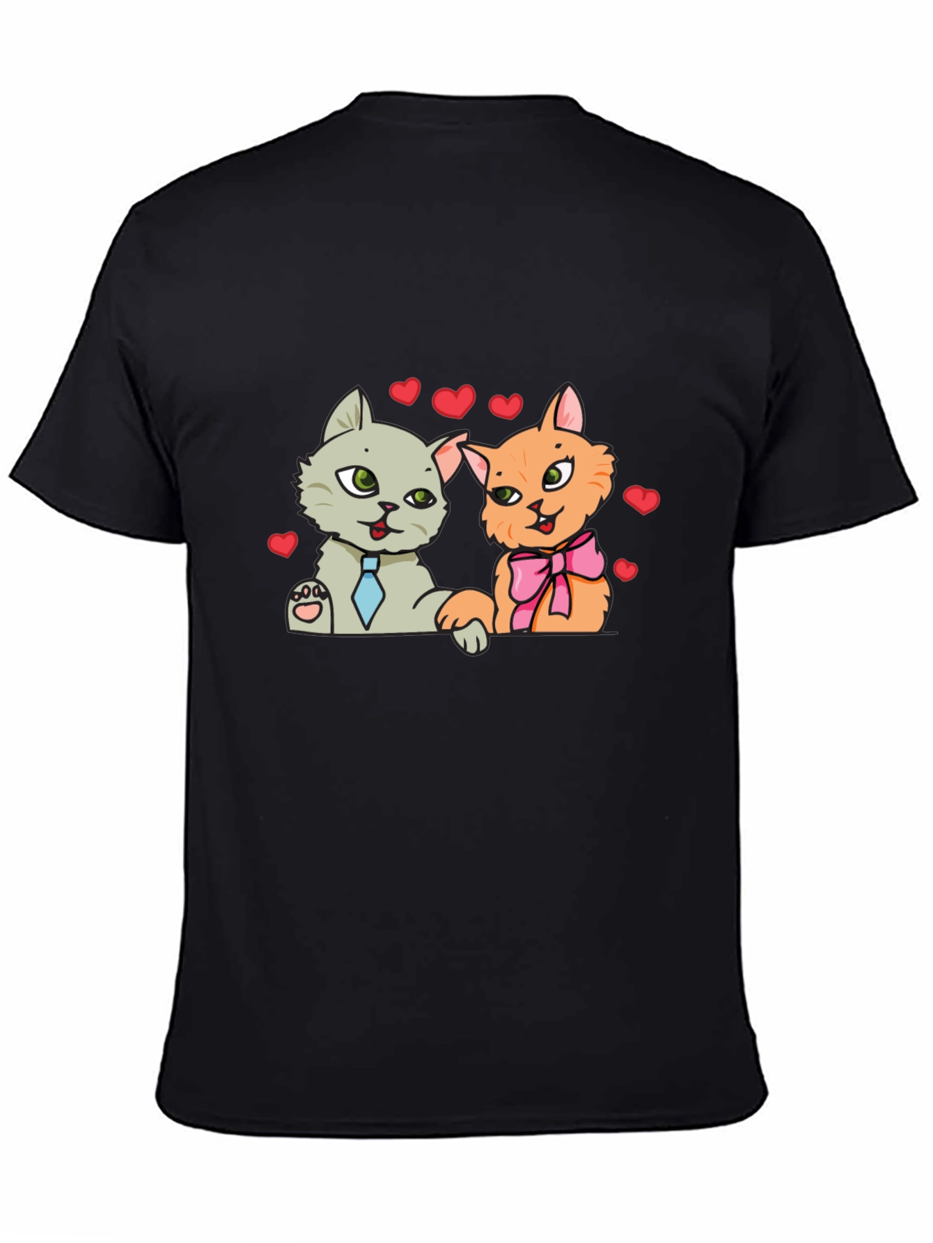 Cute Cats in Love Black T-Shirt