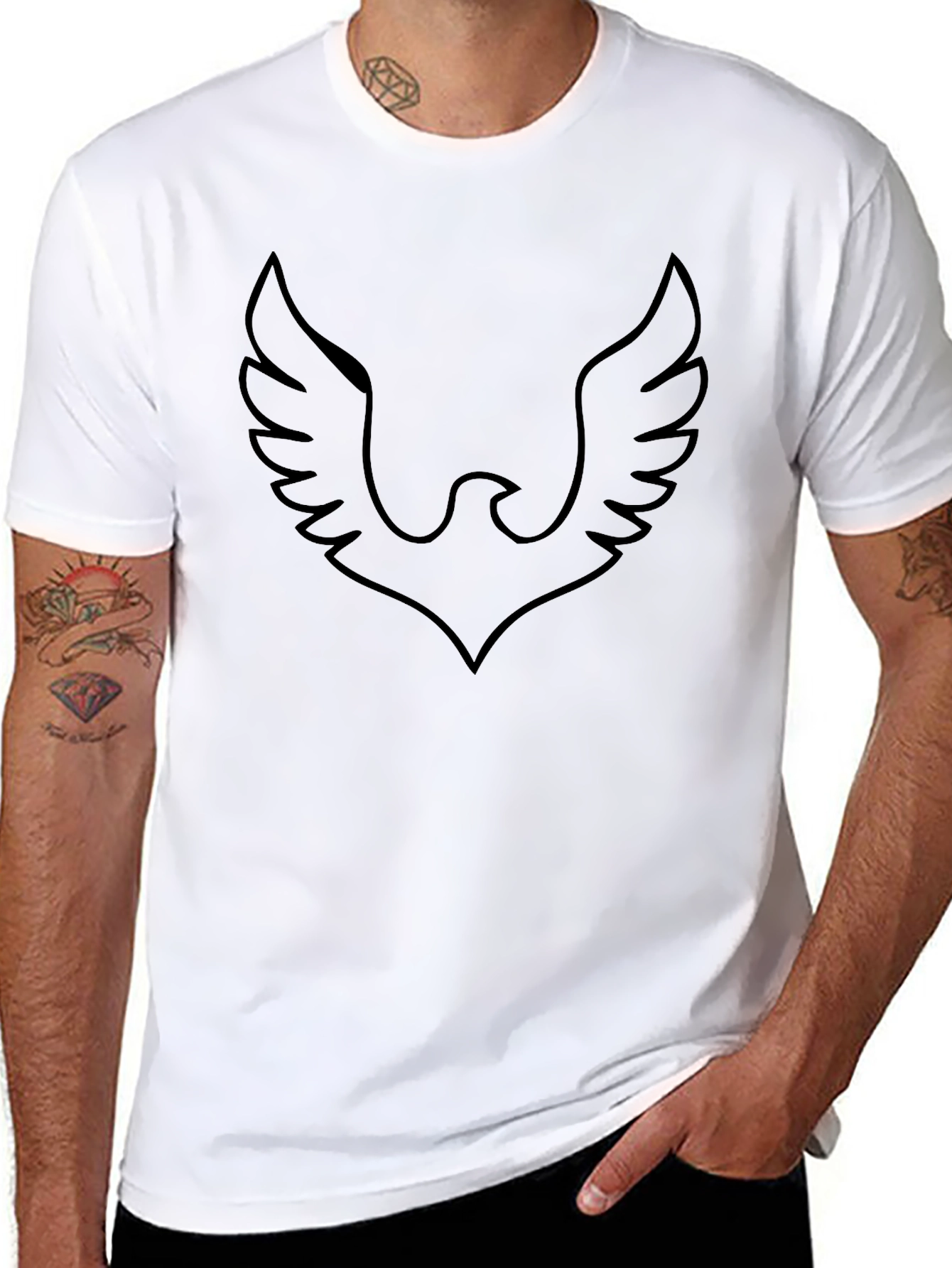 Mens Black T-Shirt with Eagle Outline Design