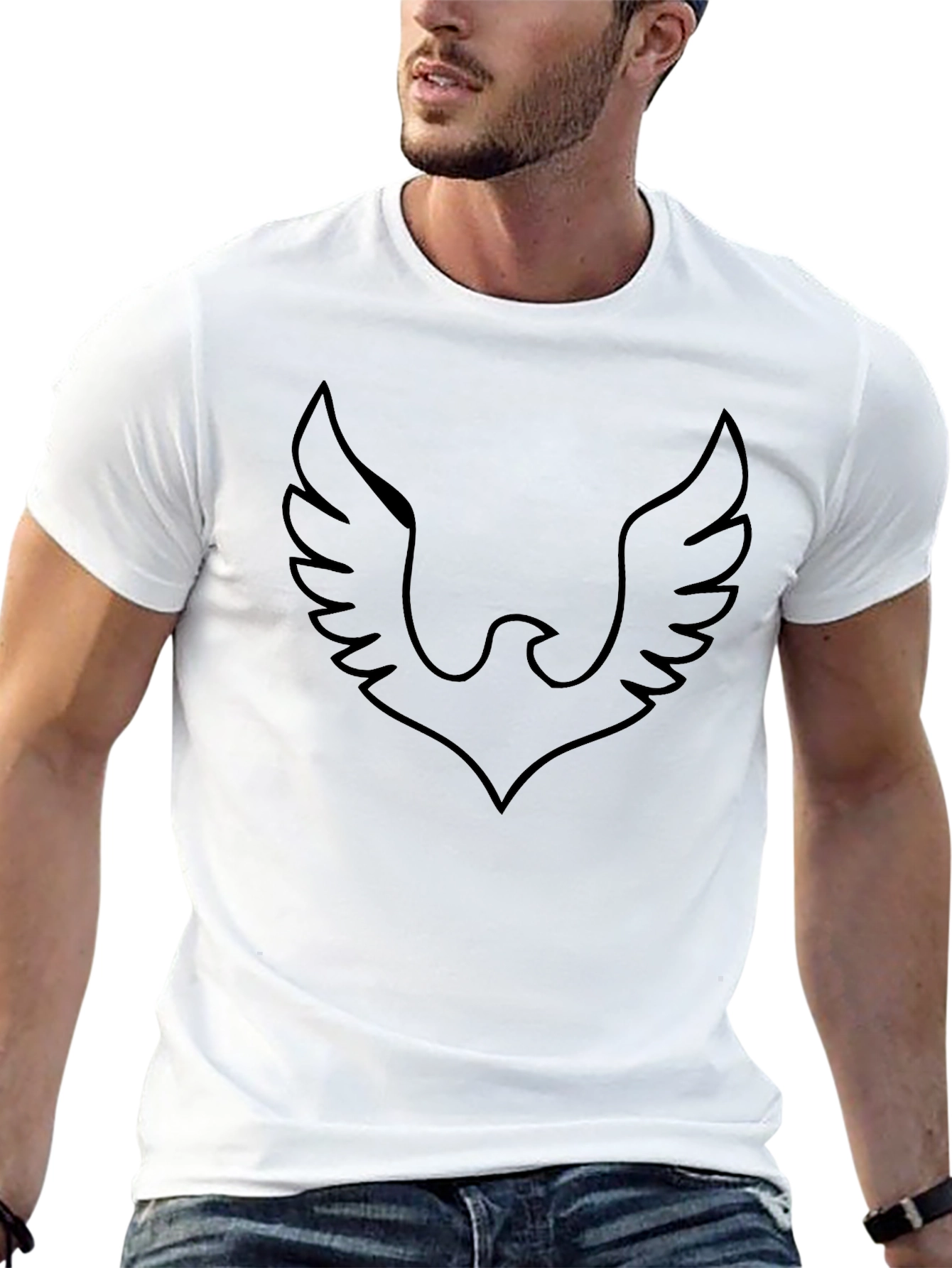Mens Black T-Shirt with Eagle Outline Design