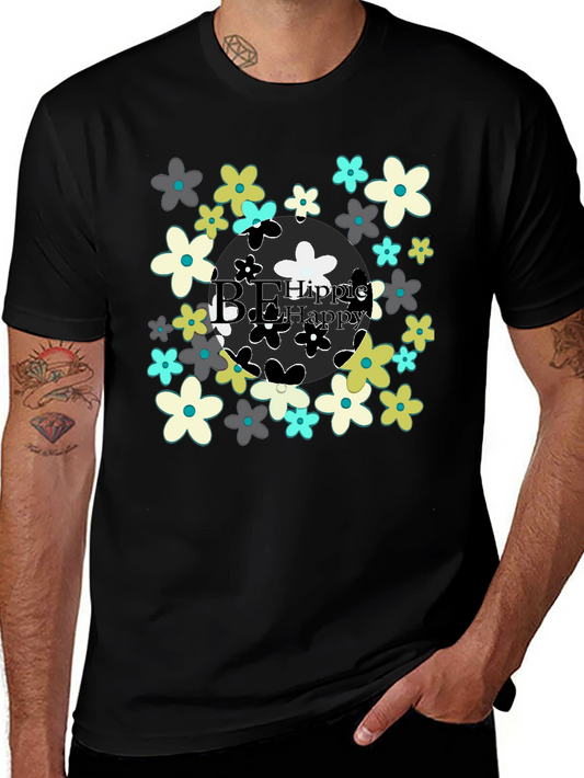 Be Hippie Be Happy Floral T-Shirt - Black