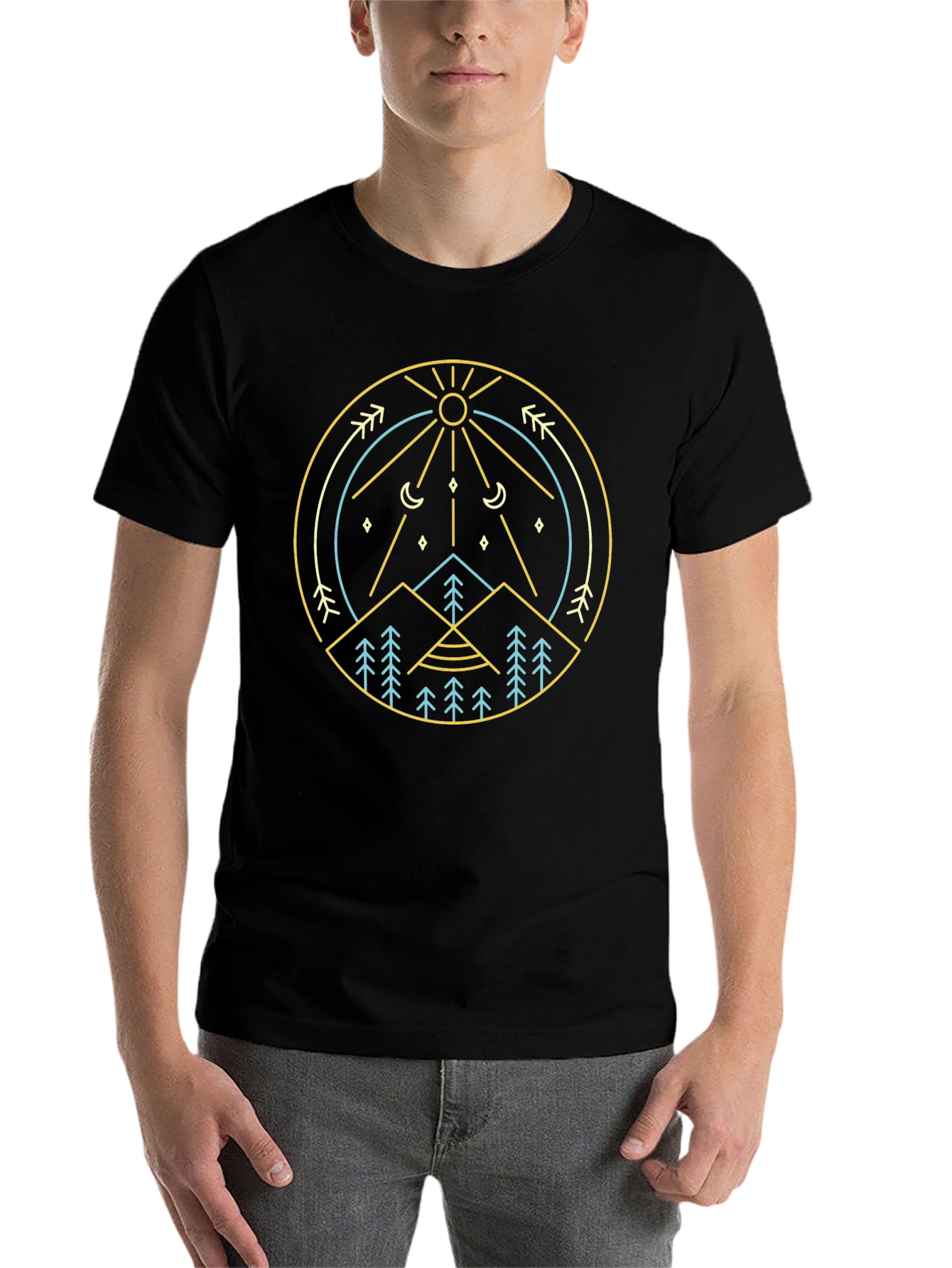 Geometric Nature Graphic Tee - Mountain Sun Design