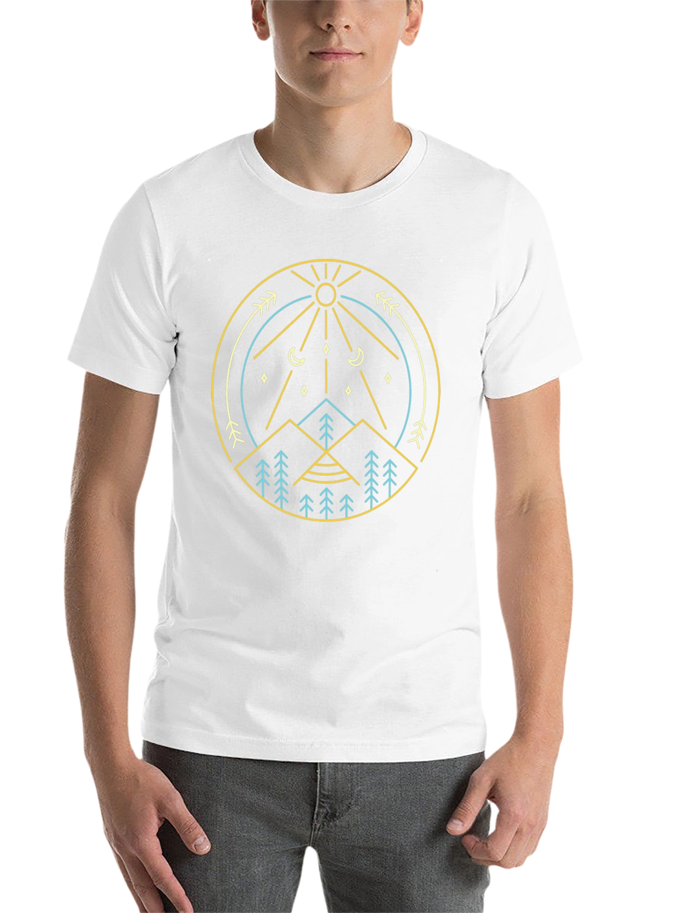 Geometric Nature Graphic Tee - Mountain Sun Design