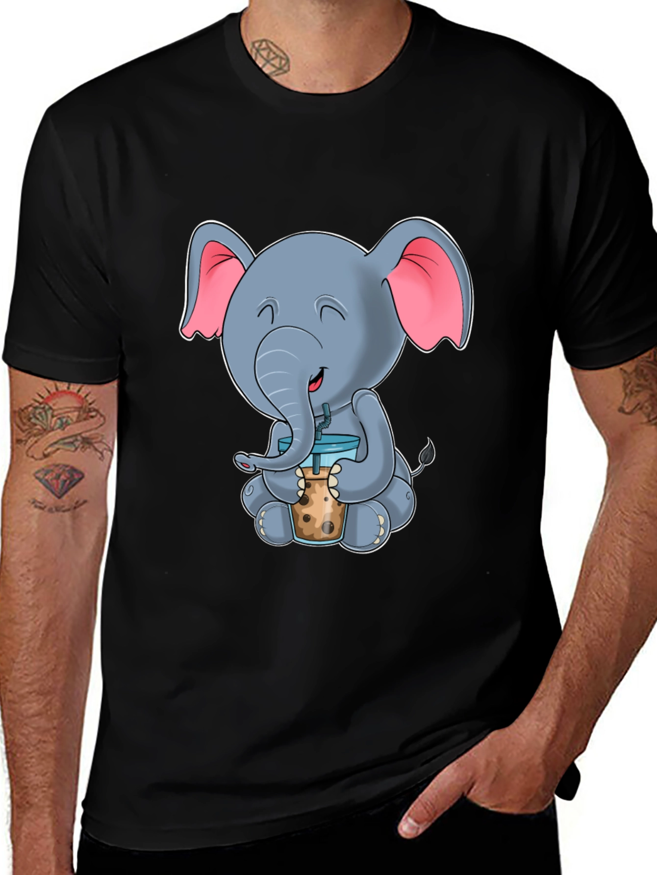 Cute Elephant Bubble Tea Graphic Tee