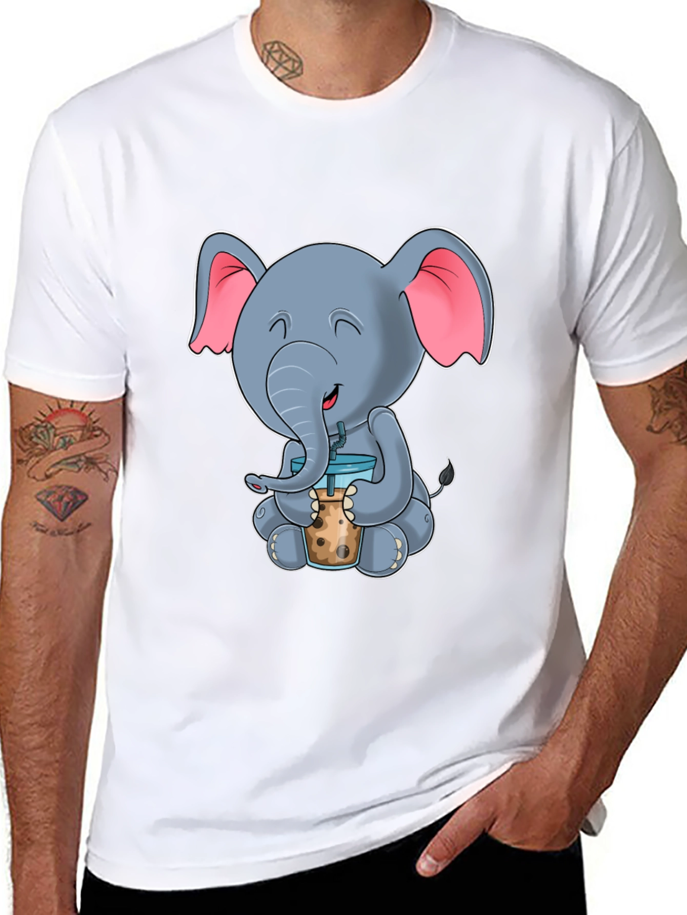 Cute Elephant Bubble Tea Graphic Tee