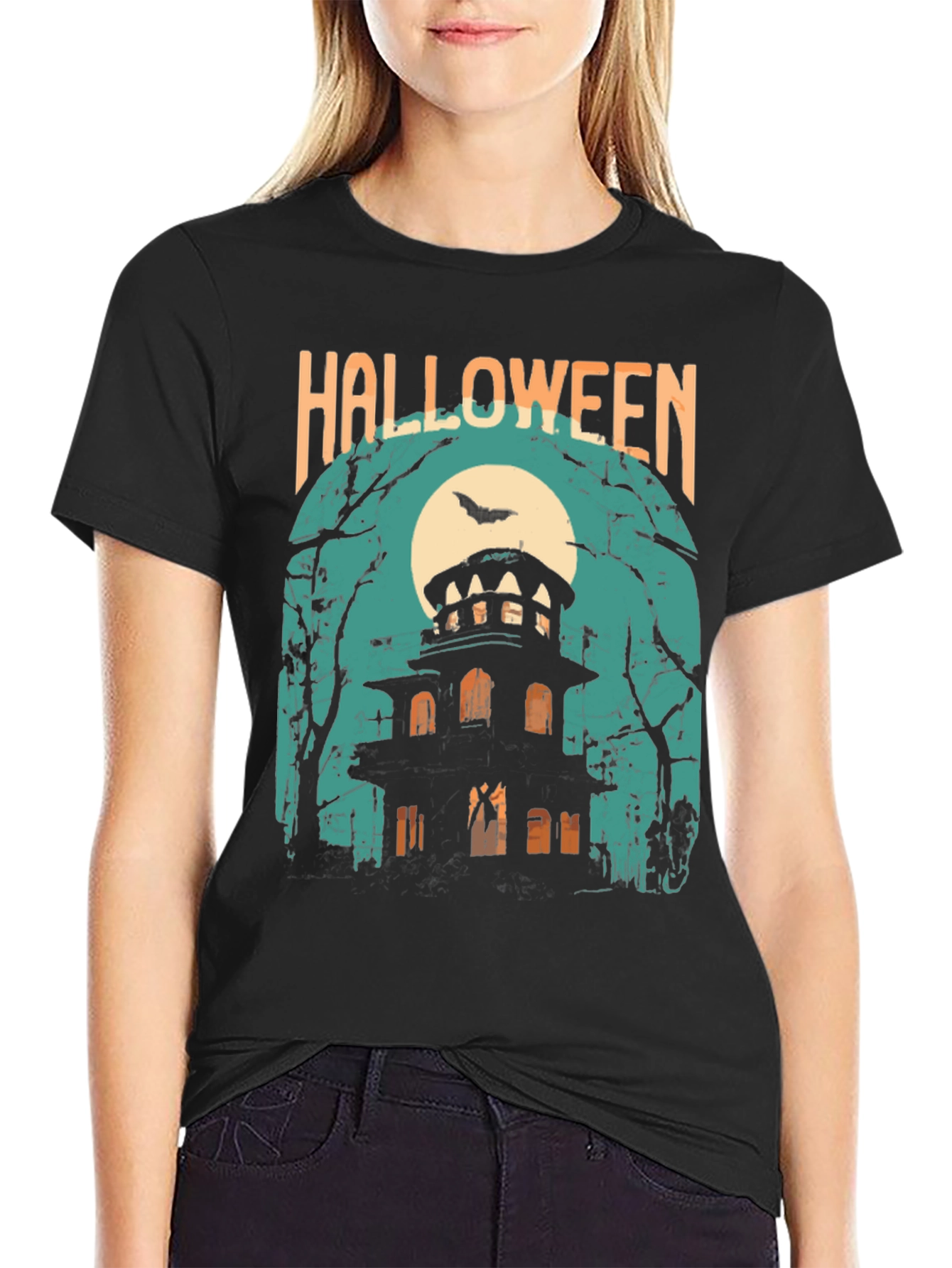 Halloween Graphic T-Shirt - Spooky Haunted House