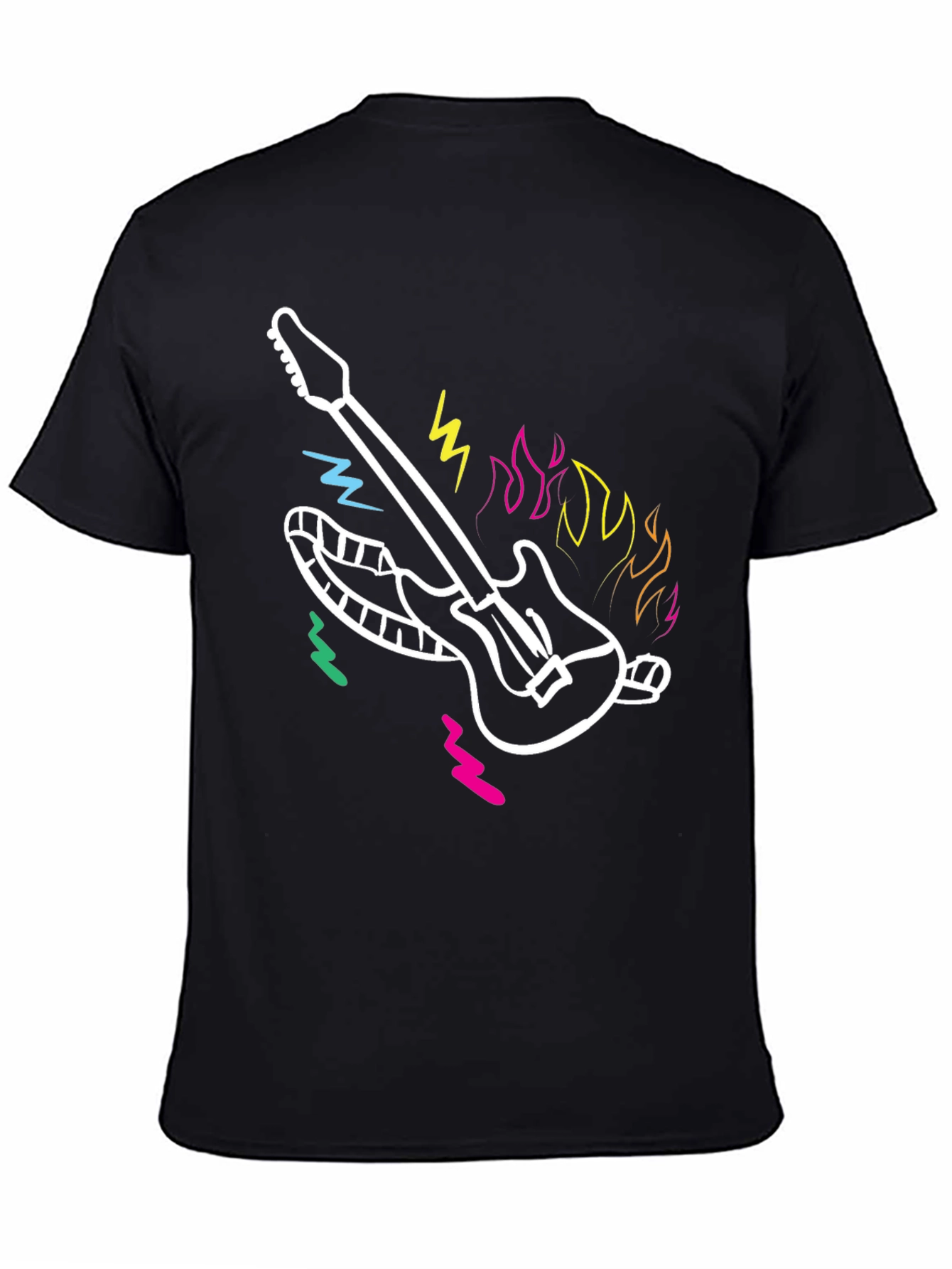 Guitar Graphic Black Tee - Retro Rock Design