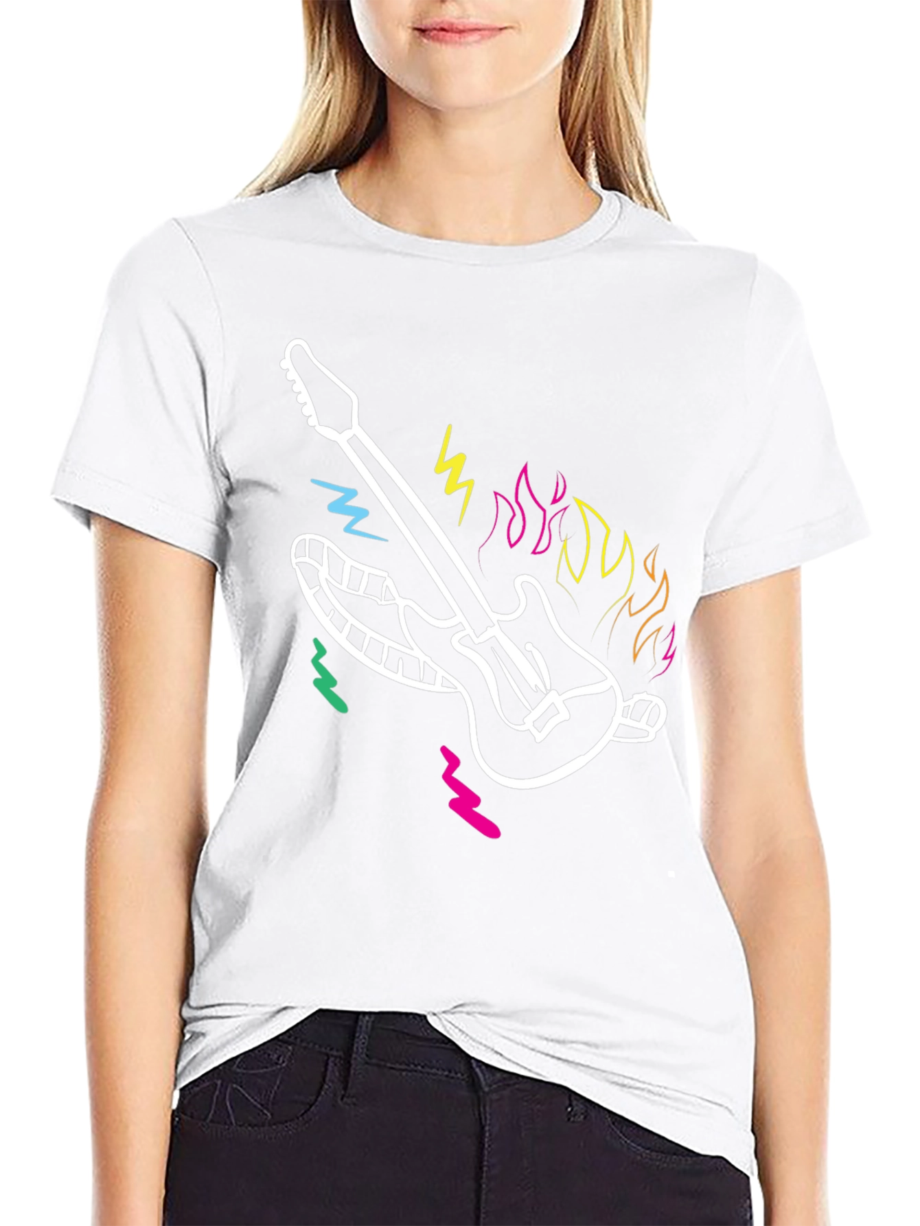 Guitar Graphic Black Tee - Retro Rock Design