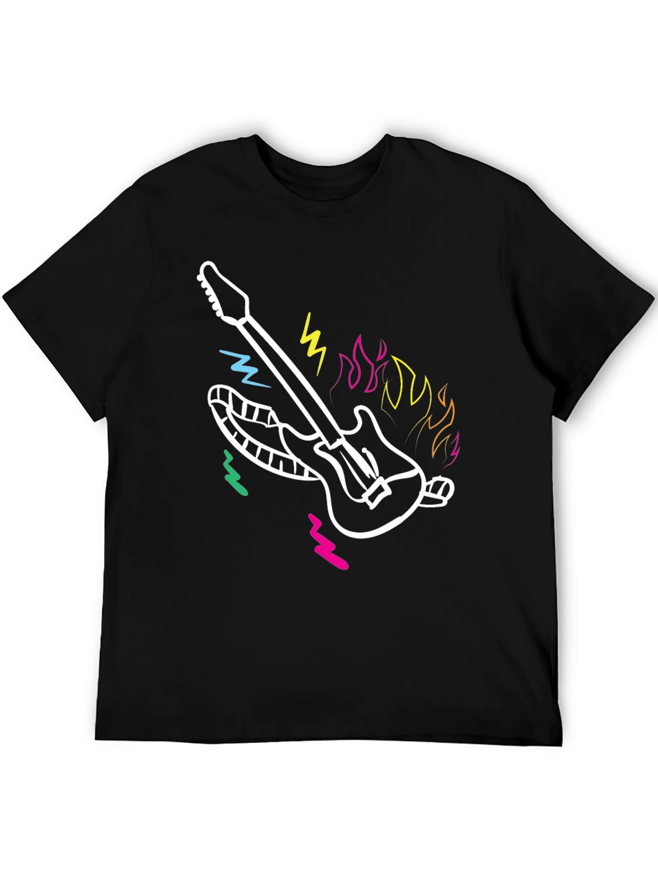 Guitar Graphic Black Tee - Retro Rock Design