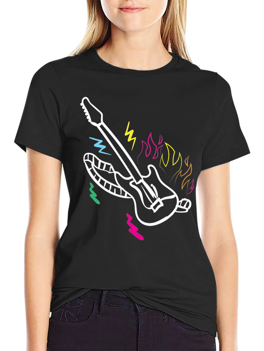 Guitar Graphic Black Tee - Retro Rock Design