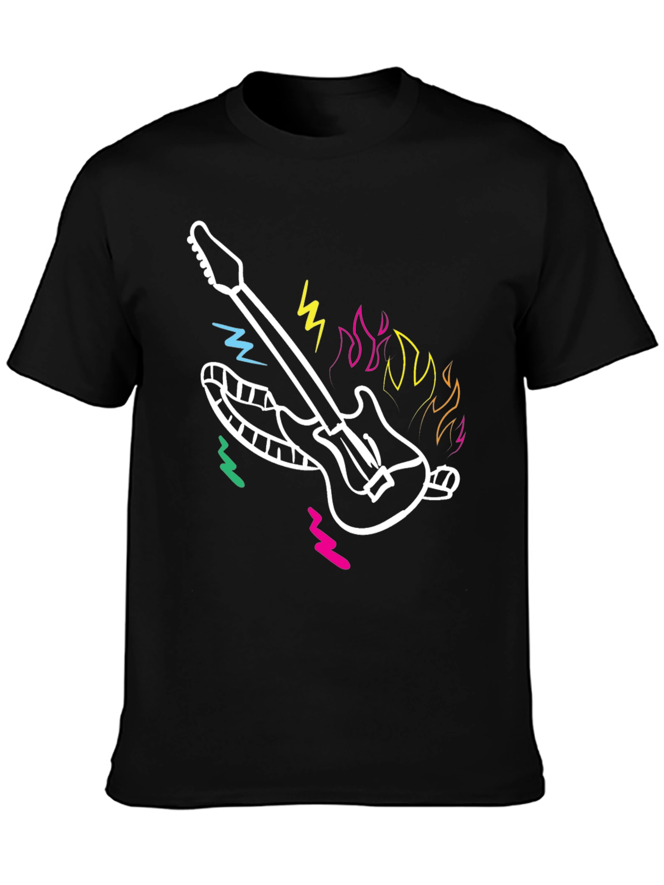 Guitar Graphic Black Tee - Retro Rock Design