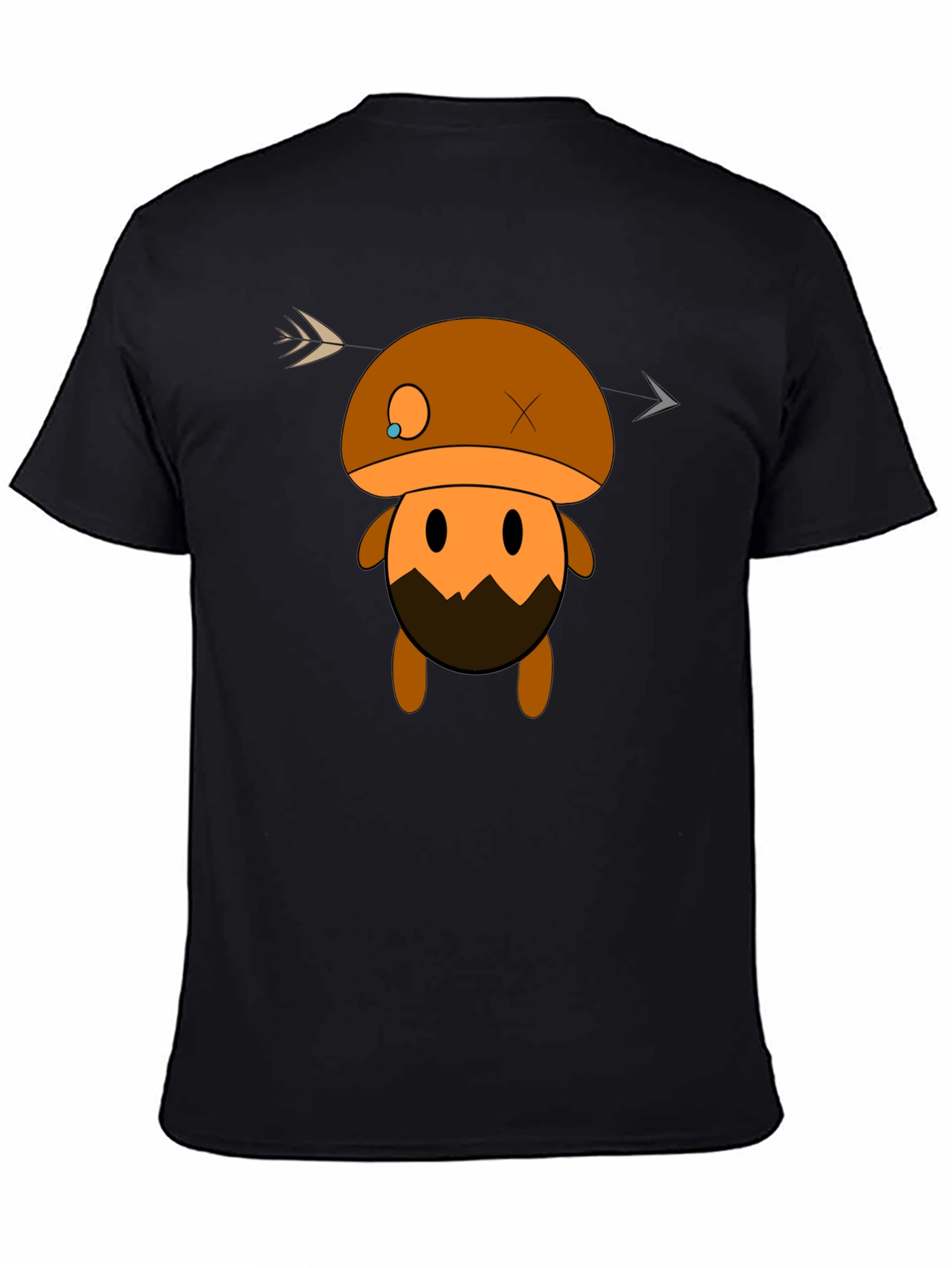 Mushroom Character Graphic Black T-Shirt
