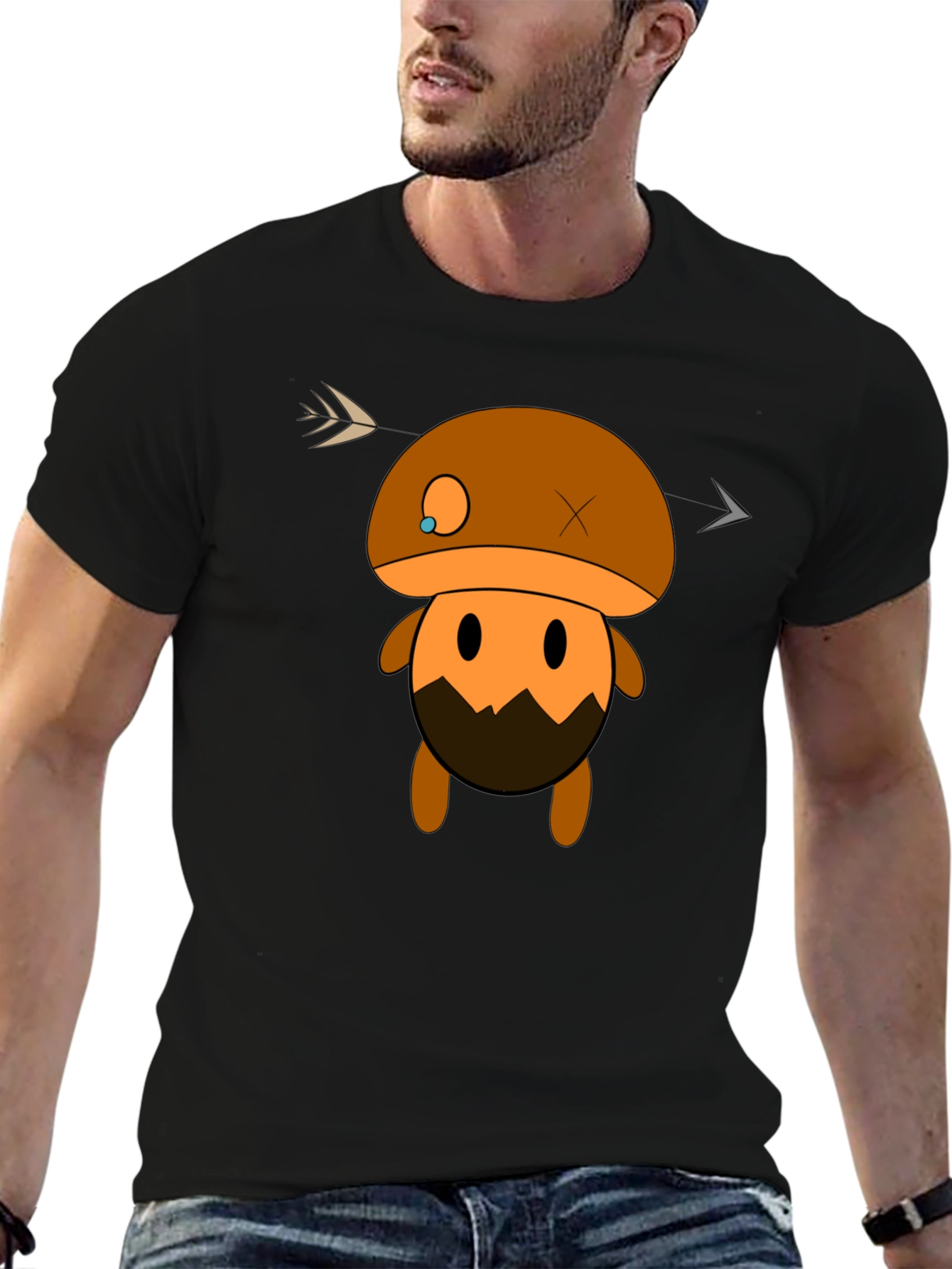 Mushroom Character Graphic Black T-Shirt