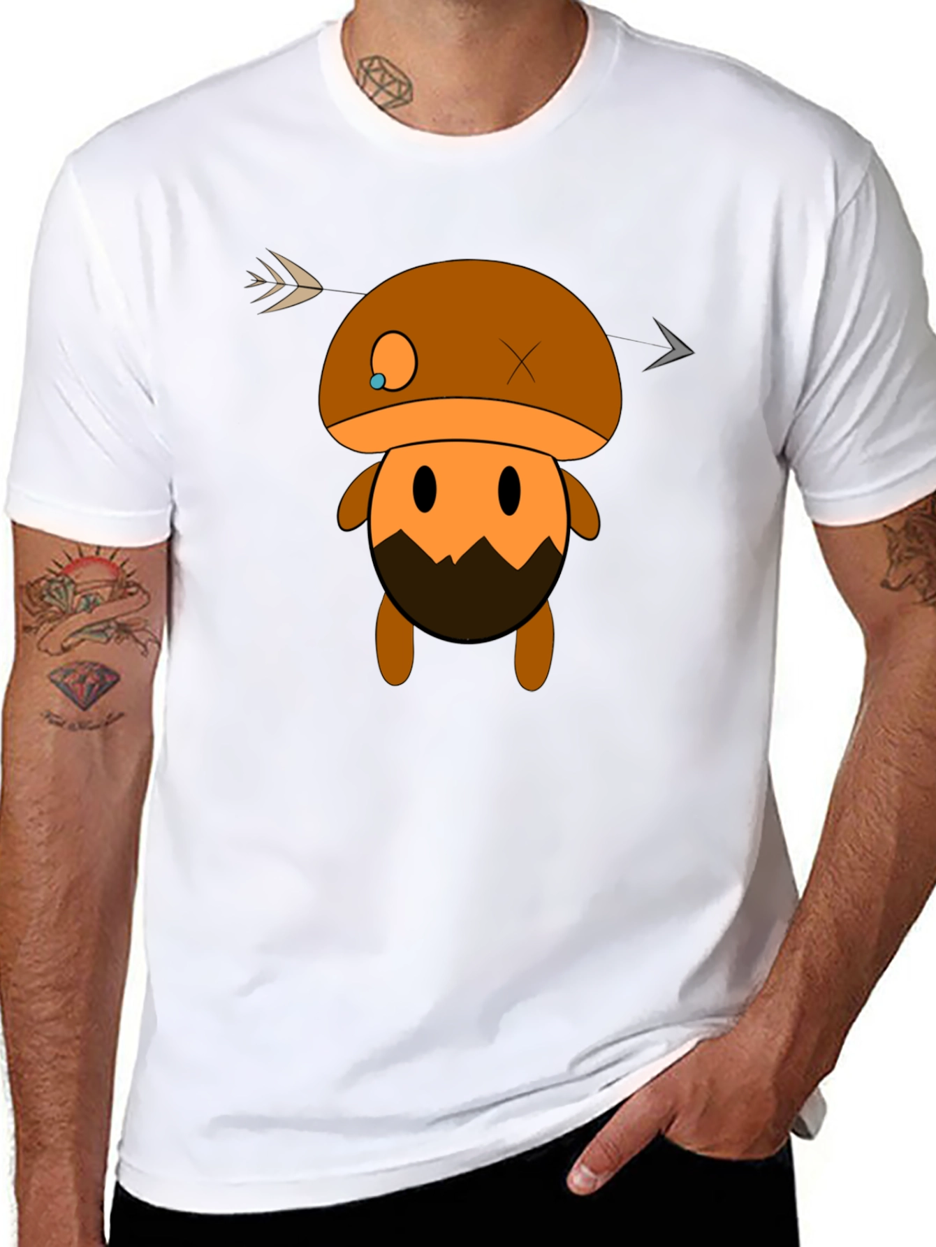Mushroom Character Graphic Black T-Shirt