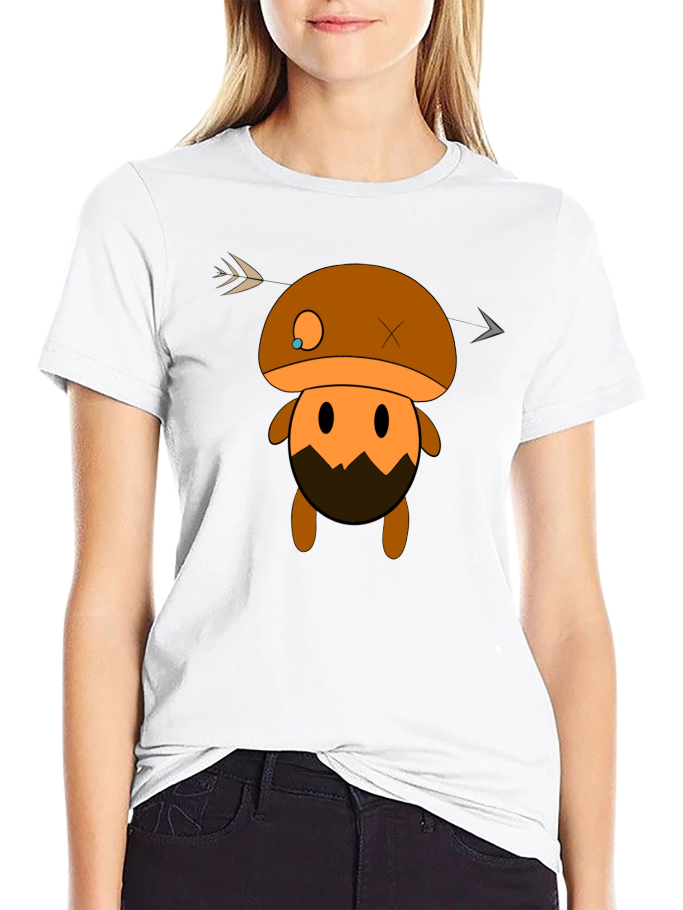 Mushroom Character Graphic Black T-Shirt